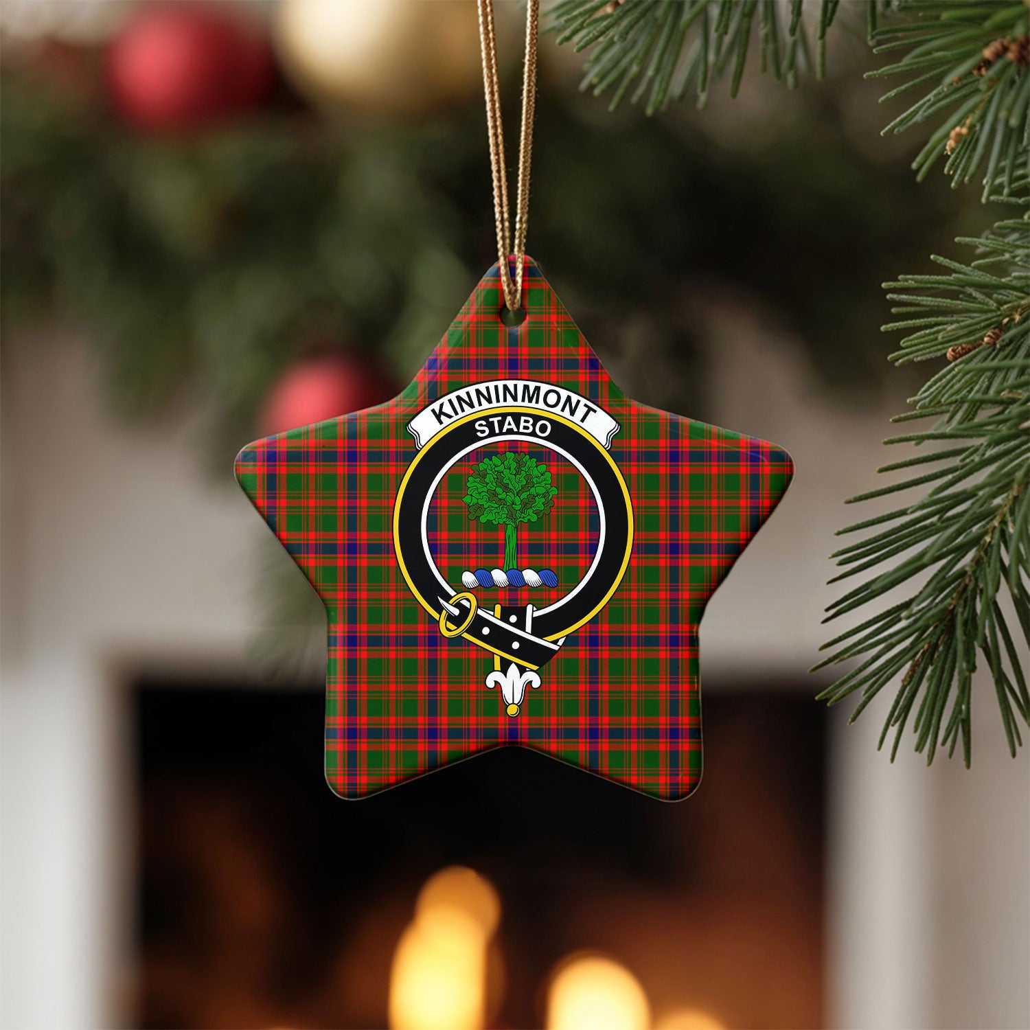 Kinninmont Tartan Crest Christmas Ceramic Ornament