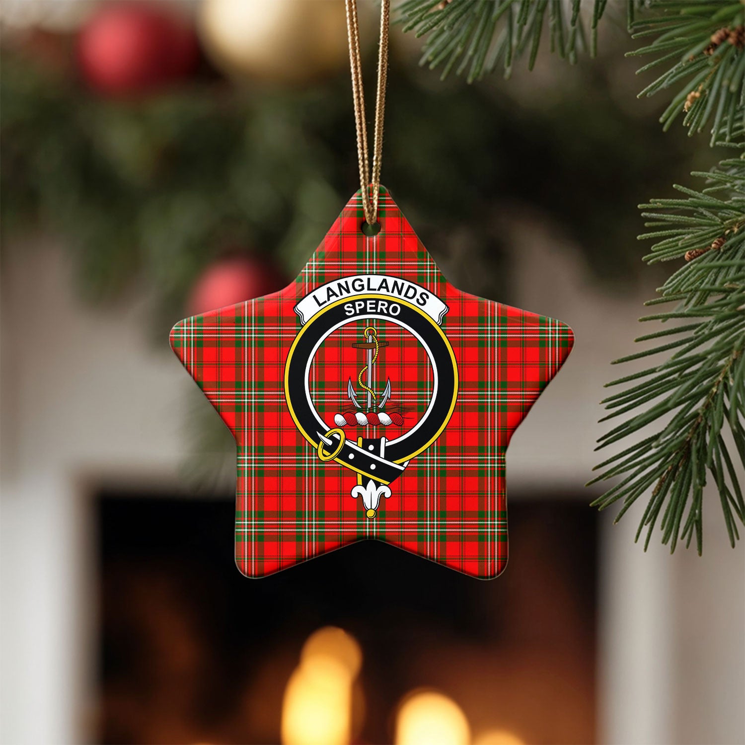 Langlands Tartan Crest Christmas Ceramic Ornament