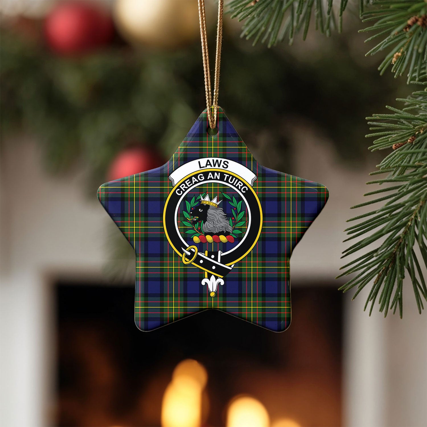 Laws Tartan Crest Christmas Ceramic Ornament