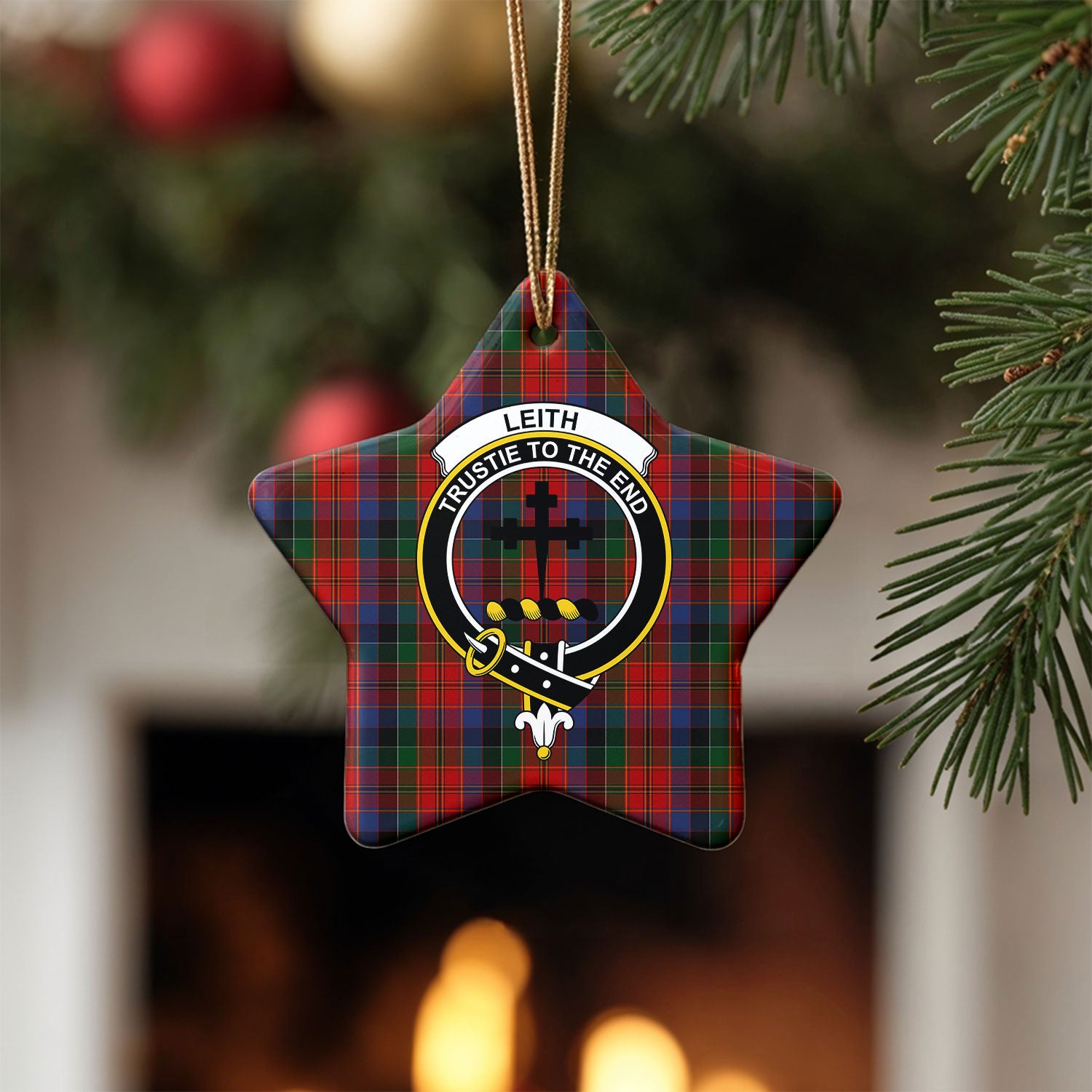 Leith Tartan Crest Christmas Ceramic Ornament