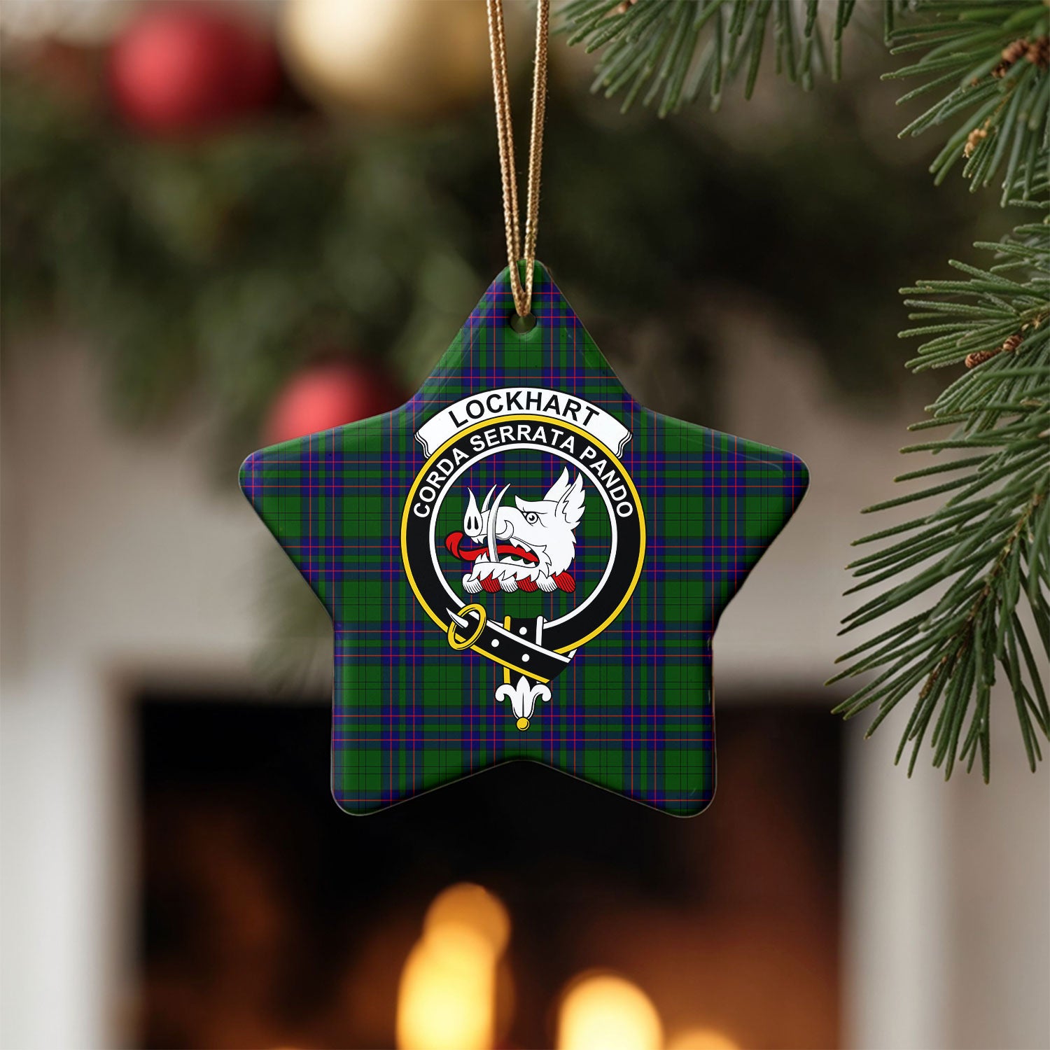 Lockhart Modern Tartan Crest Christmas Ceramic Ornament