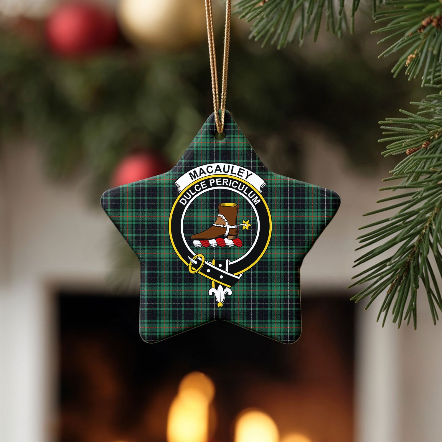 MacAuley Hunting Ancient Tartan Crest Christmas Ceramic Ornament