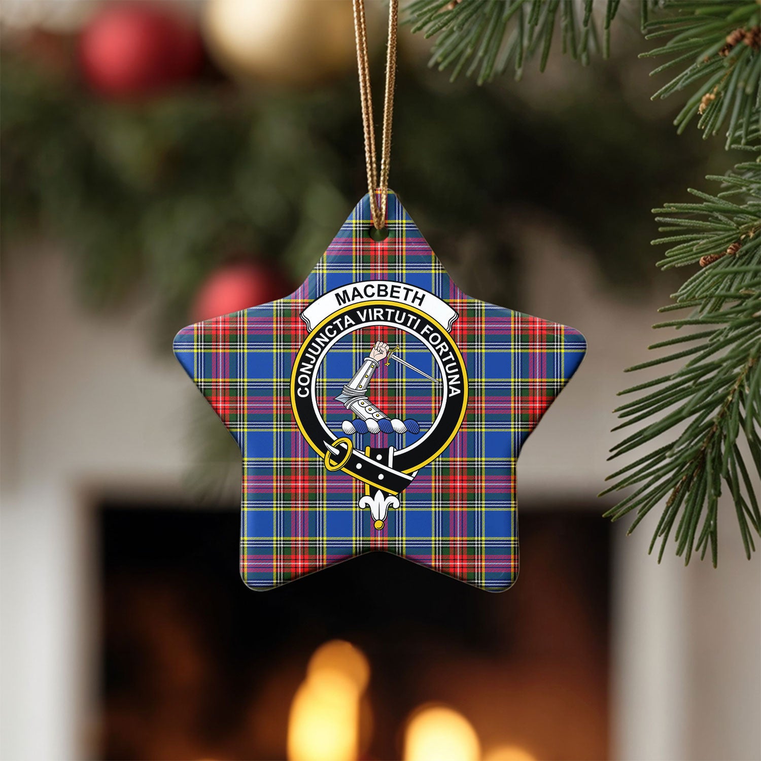 MacBeth Modern Tartan Crest Christmas Ceramic Ornament