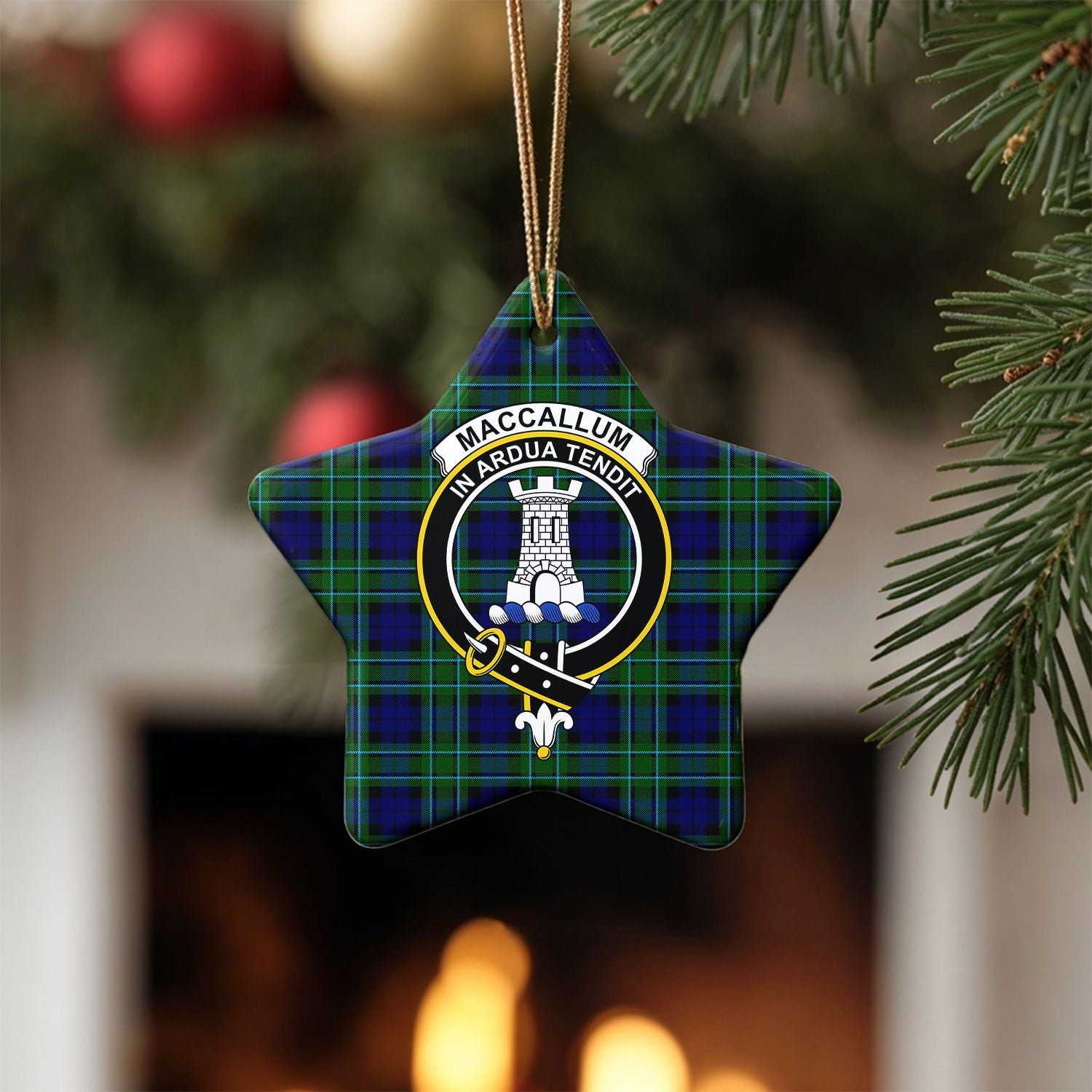 MacCallum Modern Tartan Crest Christmas Ceramic Ornament