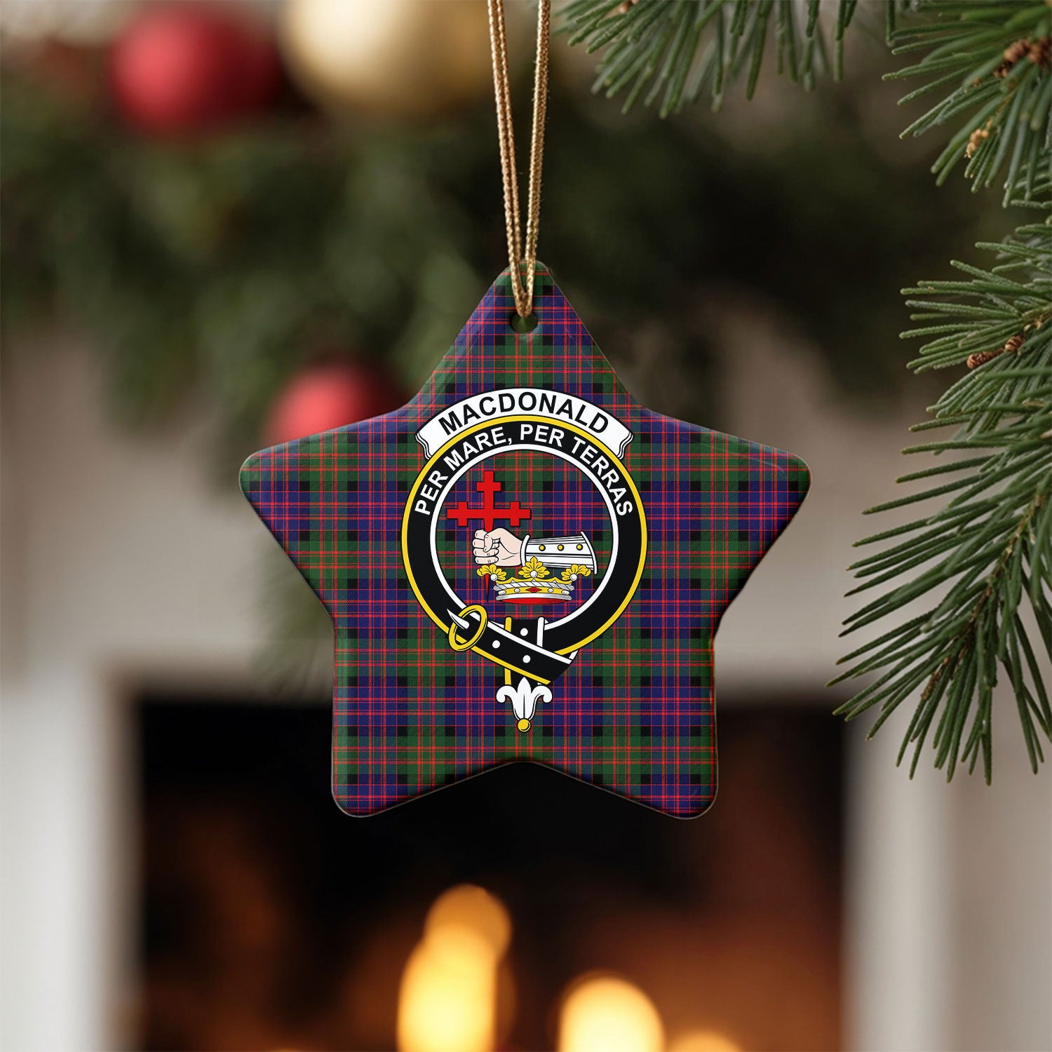 MacDonald Modern Tartan Crest Christmas Ceramic Ornament