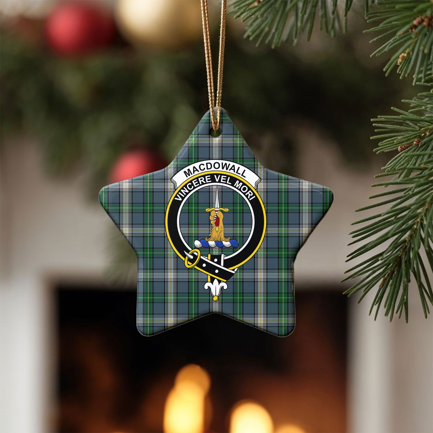 MacDowall Tartan Crest Christmas Ceramic Ornament