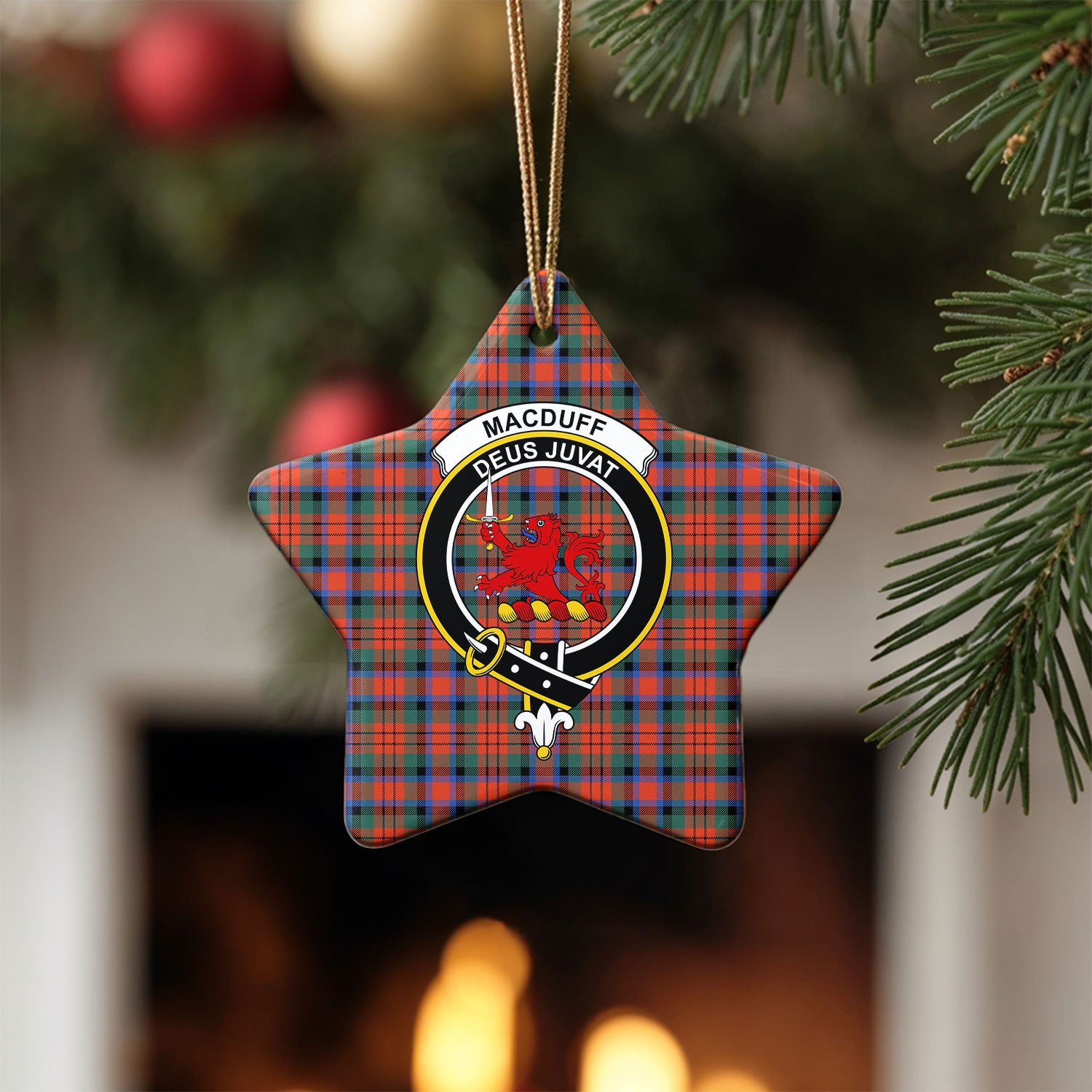 MacDuff Ancient Tartan Crest Christmas Ceramic Ornament