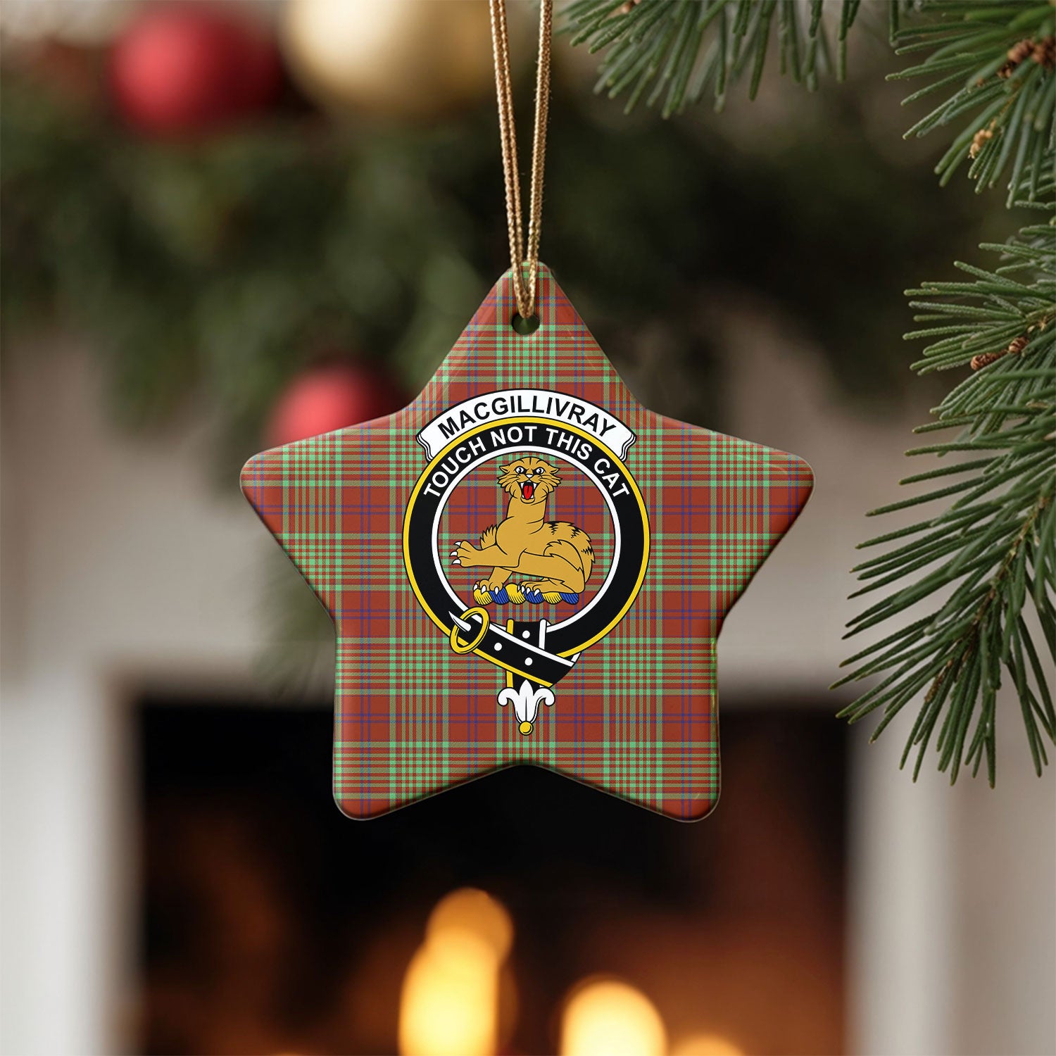 MacGillivray Hunting Ancient Tartan Crest Christmas Ceramic Ornament