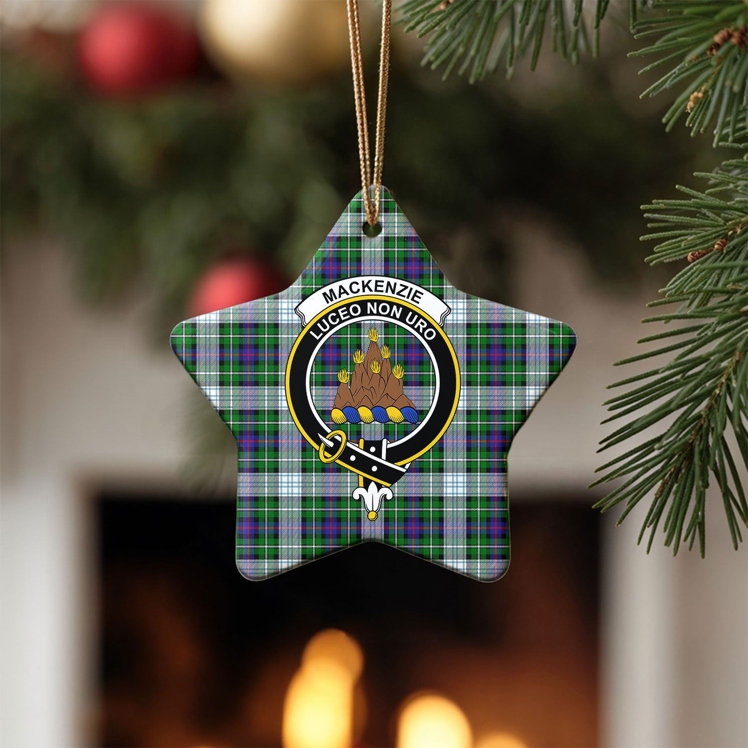 MacKenzie Dress Modern Tartan Crest Christmas Ceramic Ornament