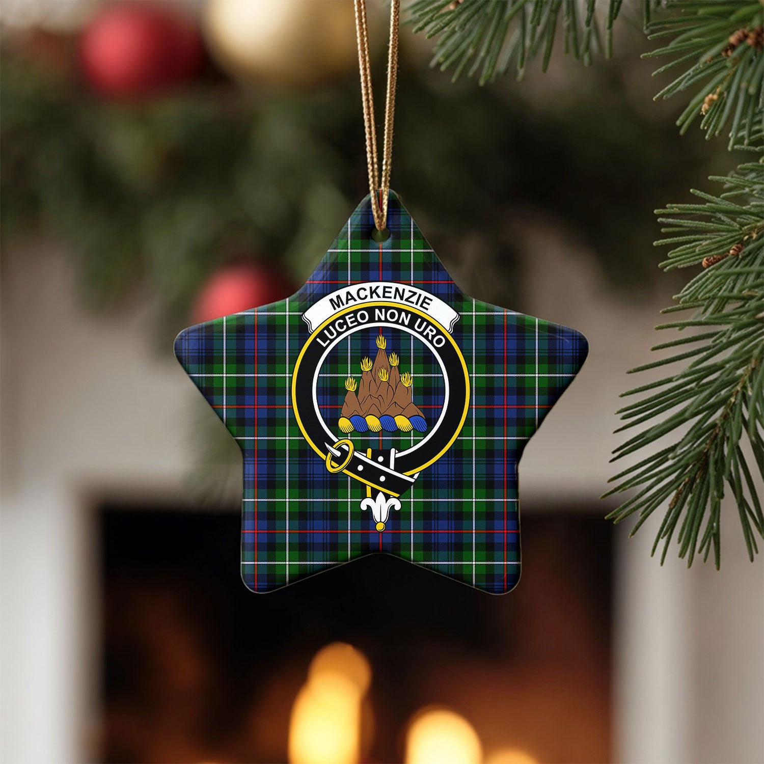 MacKenzie Modern Tartan Crest Christmas Ceramic Ornament
