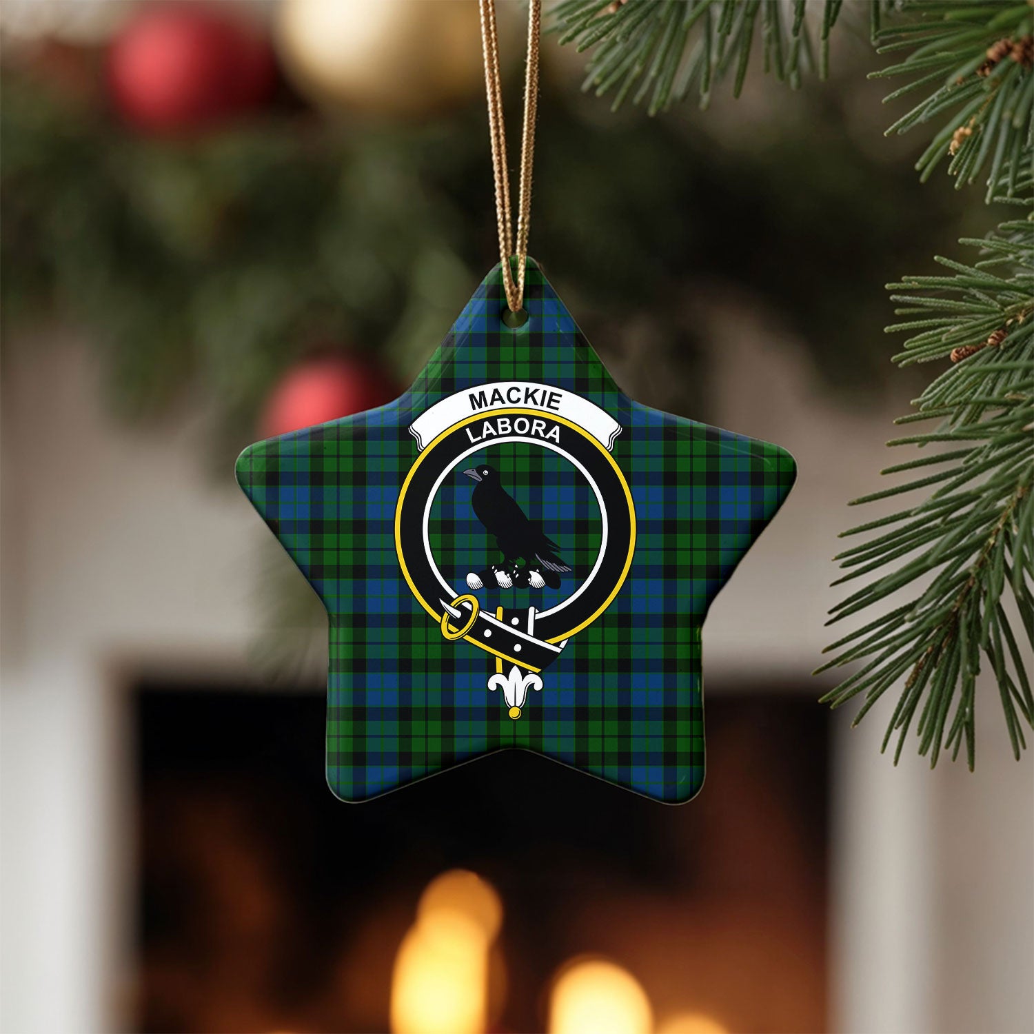 MacKie Tartan Crest Christmas Ceramic Ornament