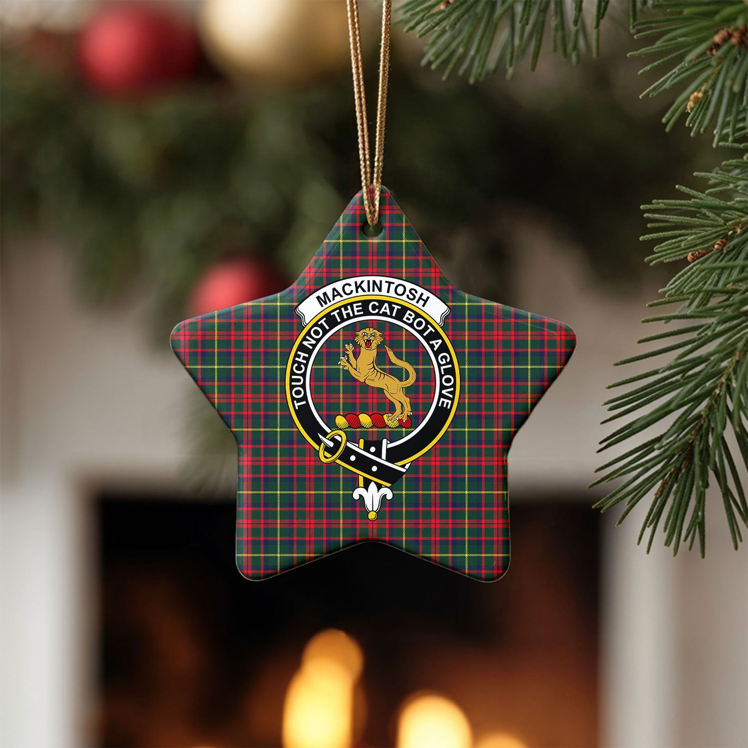 MacKintosh Hunting Modern Tartan Crest Christmas Ceramic Ornament