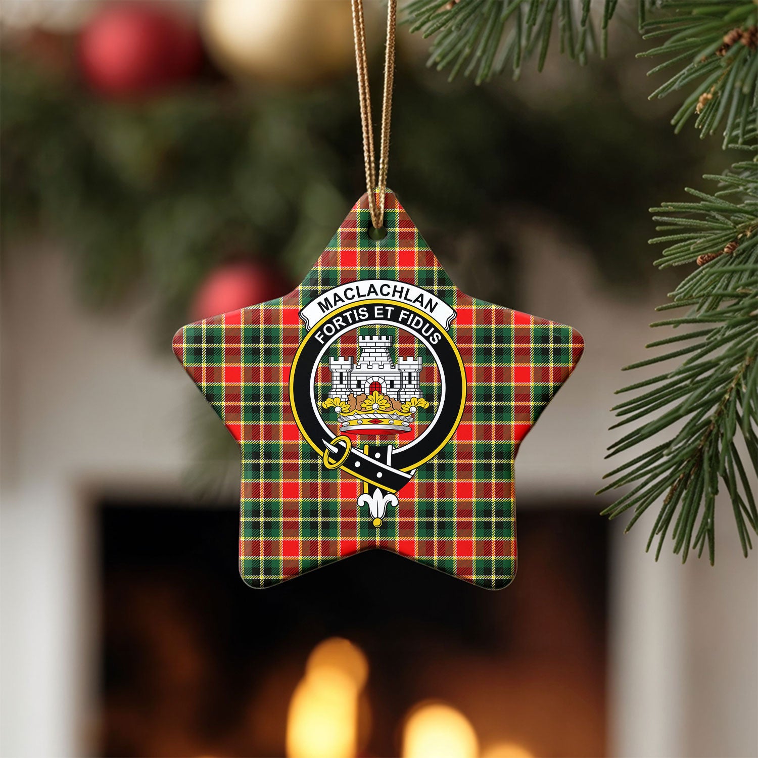 MacLachlan Hunting Modern Tartan Crest Christmas Ceramic Ornament