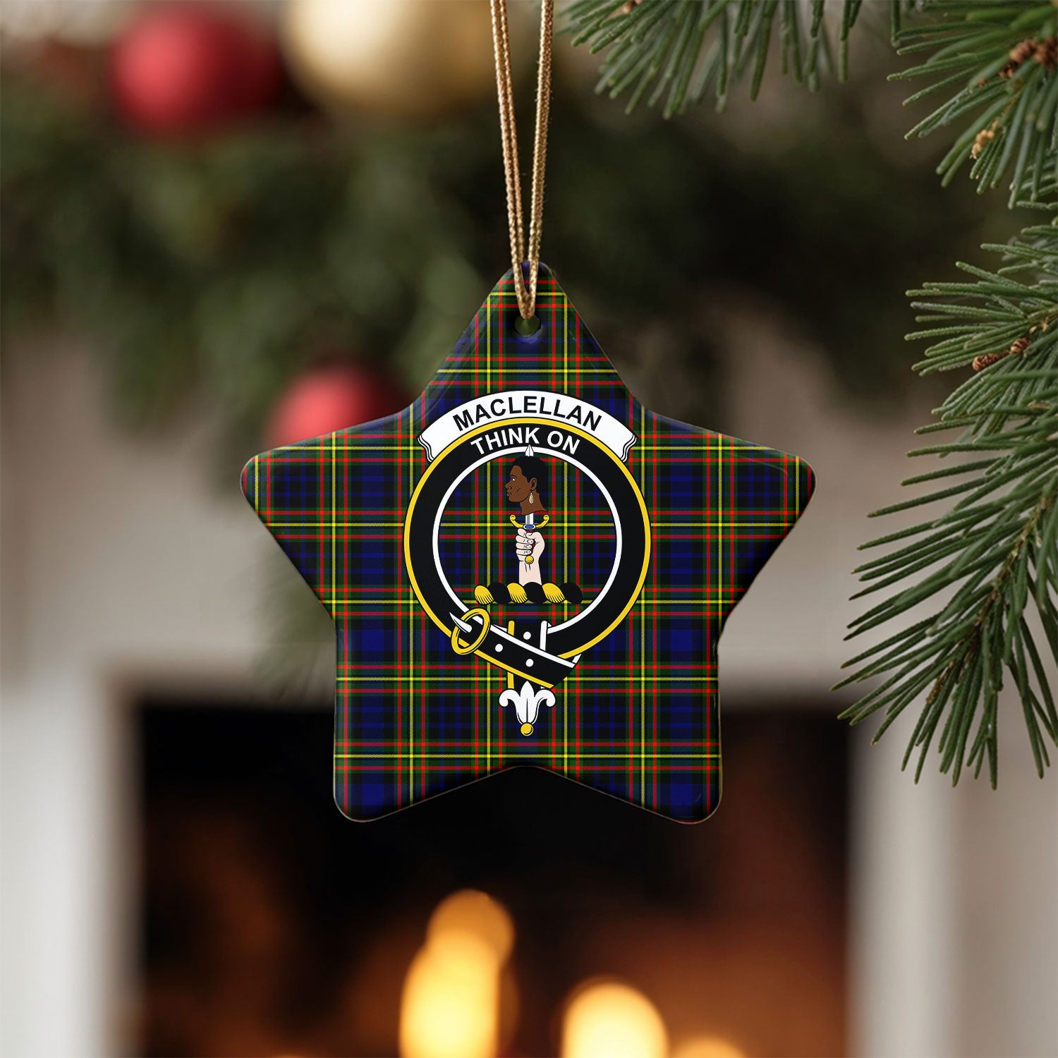 MacLellan Modern Tartan Crest Christmas Ceramic Ornament