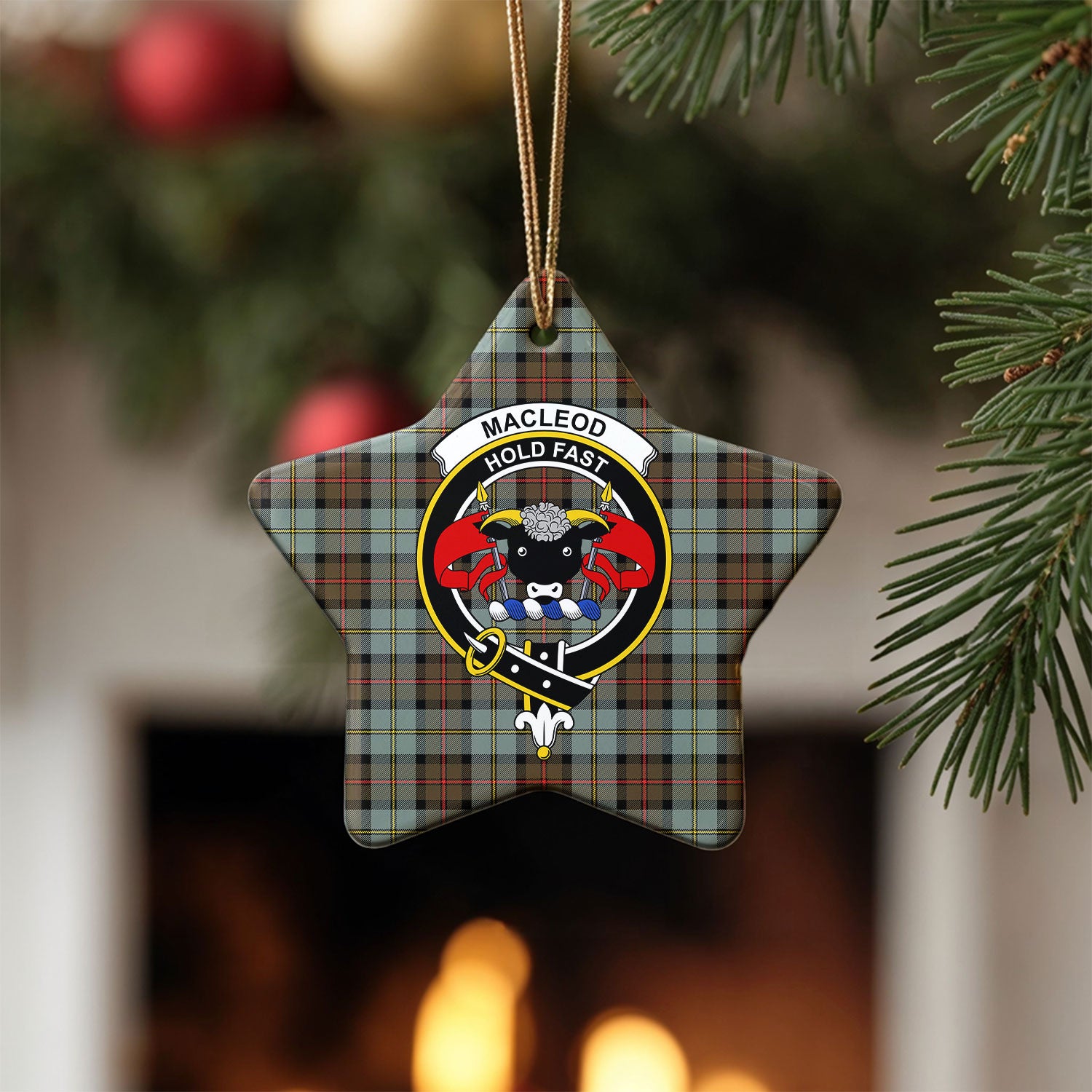 MacLeod of Harris Weathered Tartan Crest Christmas Ceramic Ornament