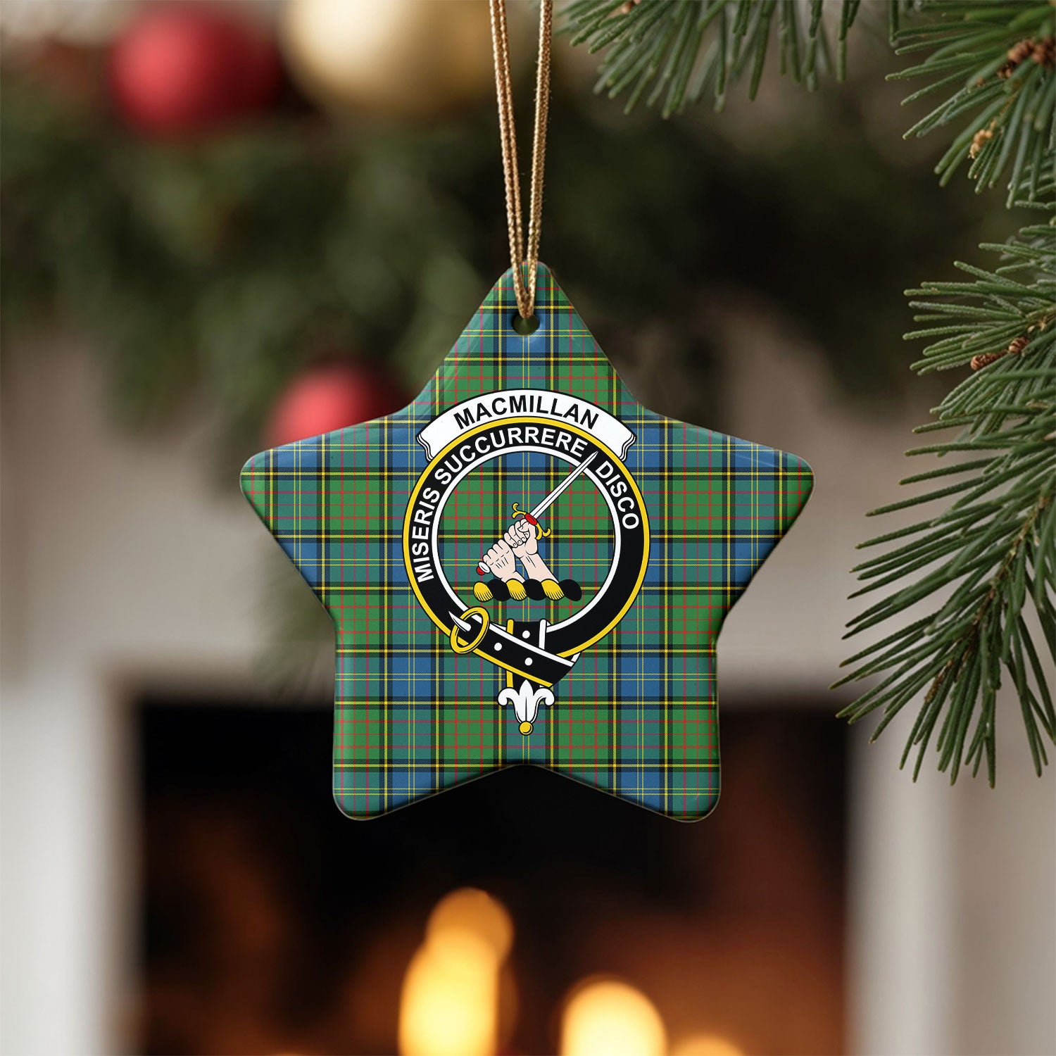 MacMillan Hunting Ancient Tartan Crest Christmas Ceramic Ornament