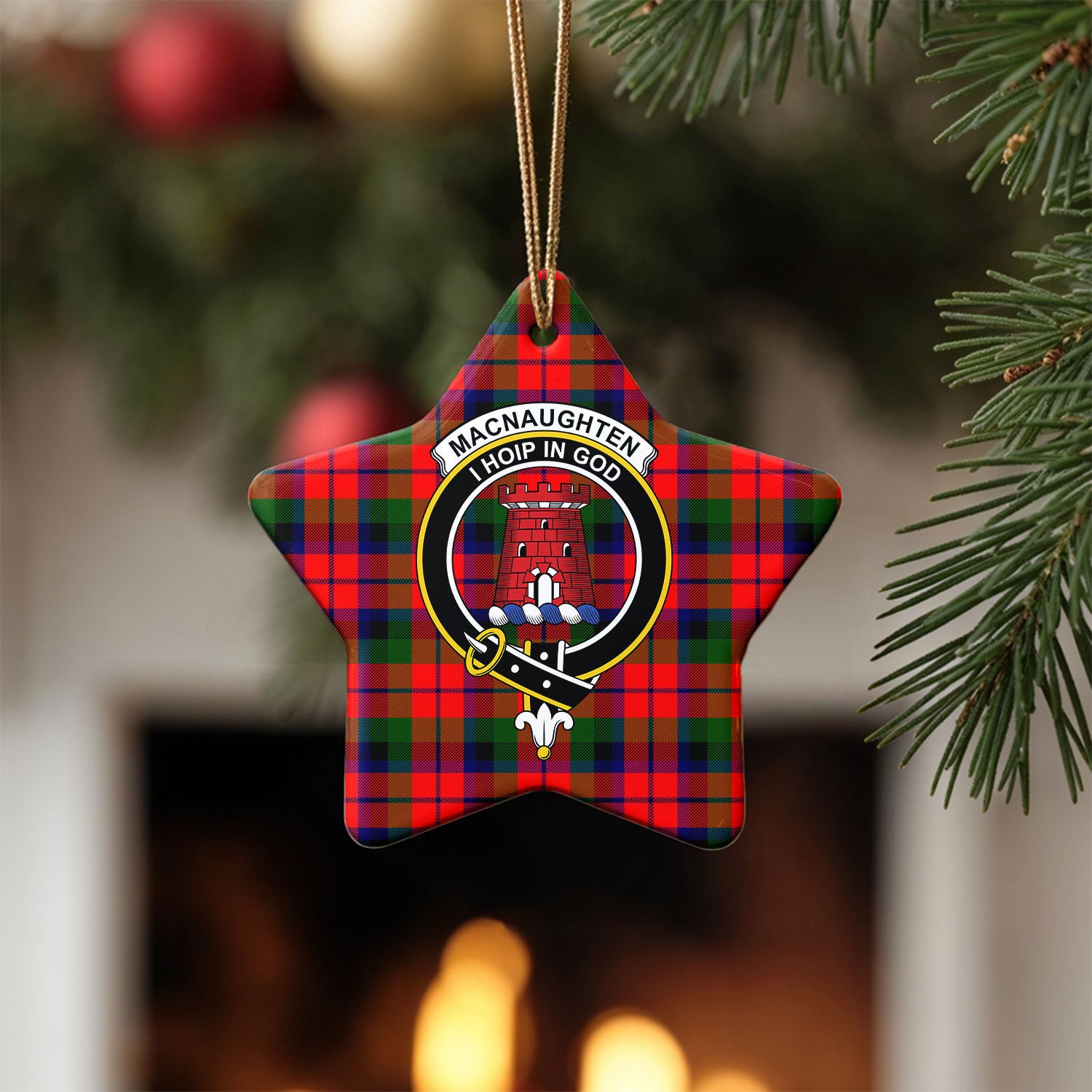 MacNaughten Tartan Crest Christmas Ceramic Ornament