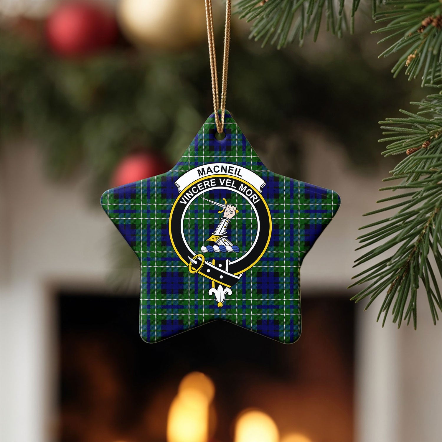 MacNeil of Colonsay Modern Tartan Crest Christmas Ceramic Ornament