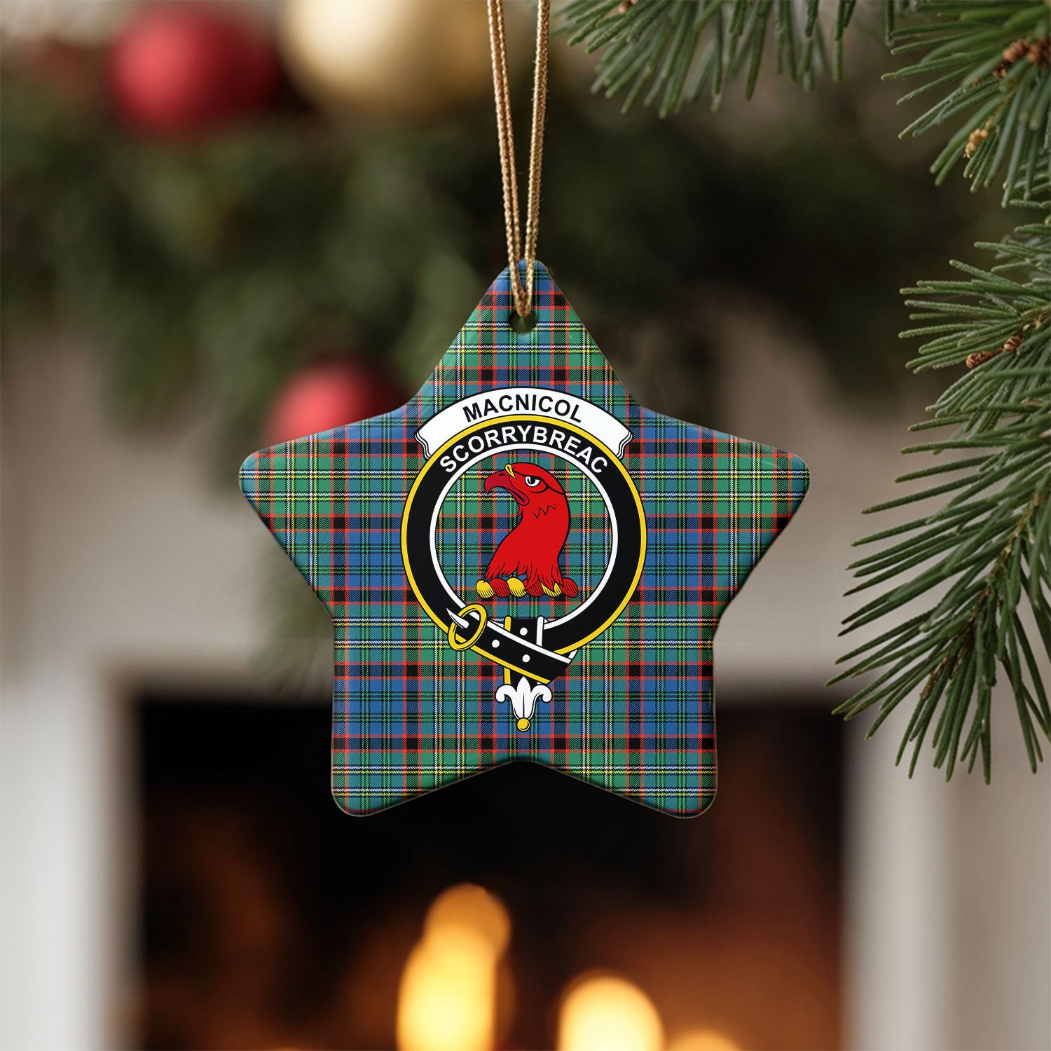 MacNicol Hunting Ancient Tartan Crest Christmas Ceramic Ornament