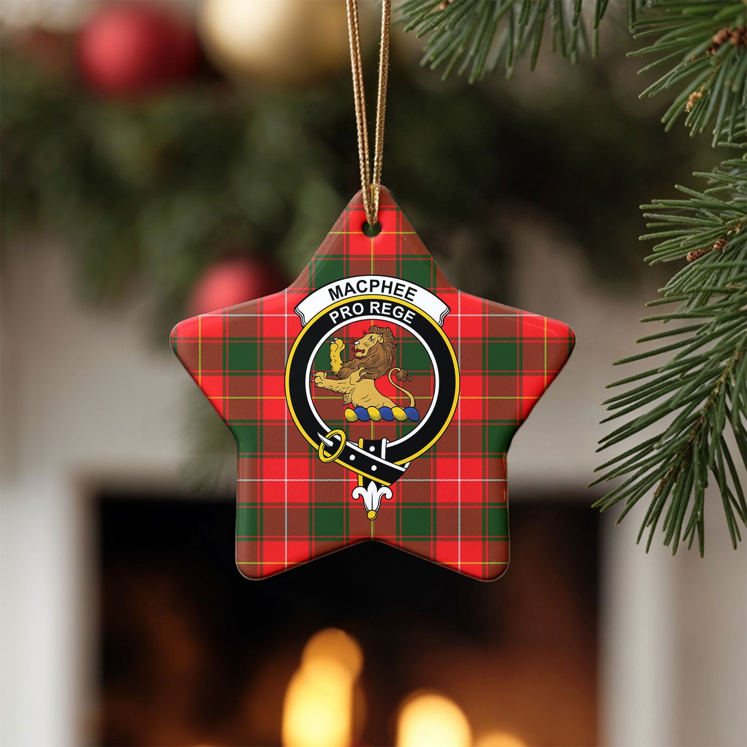 MacPhee Modern Tartan Crest Christmas Ceramic Ornament