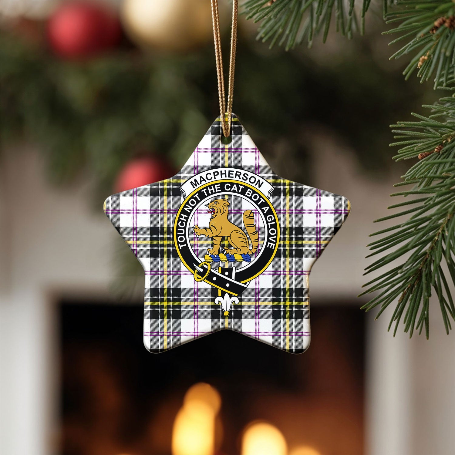 MacPherson Dress Modern Tartan Crest Christmas Ceramic Ornament