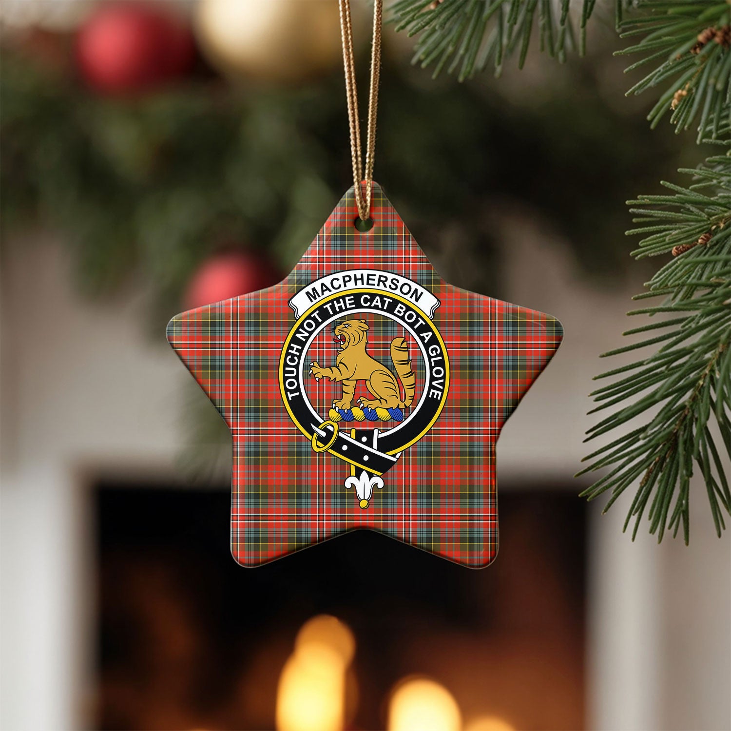 MacPherson Weathered Tartan Crest Christmas Ceramic Ornament
