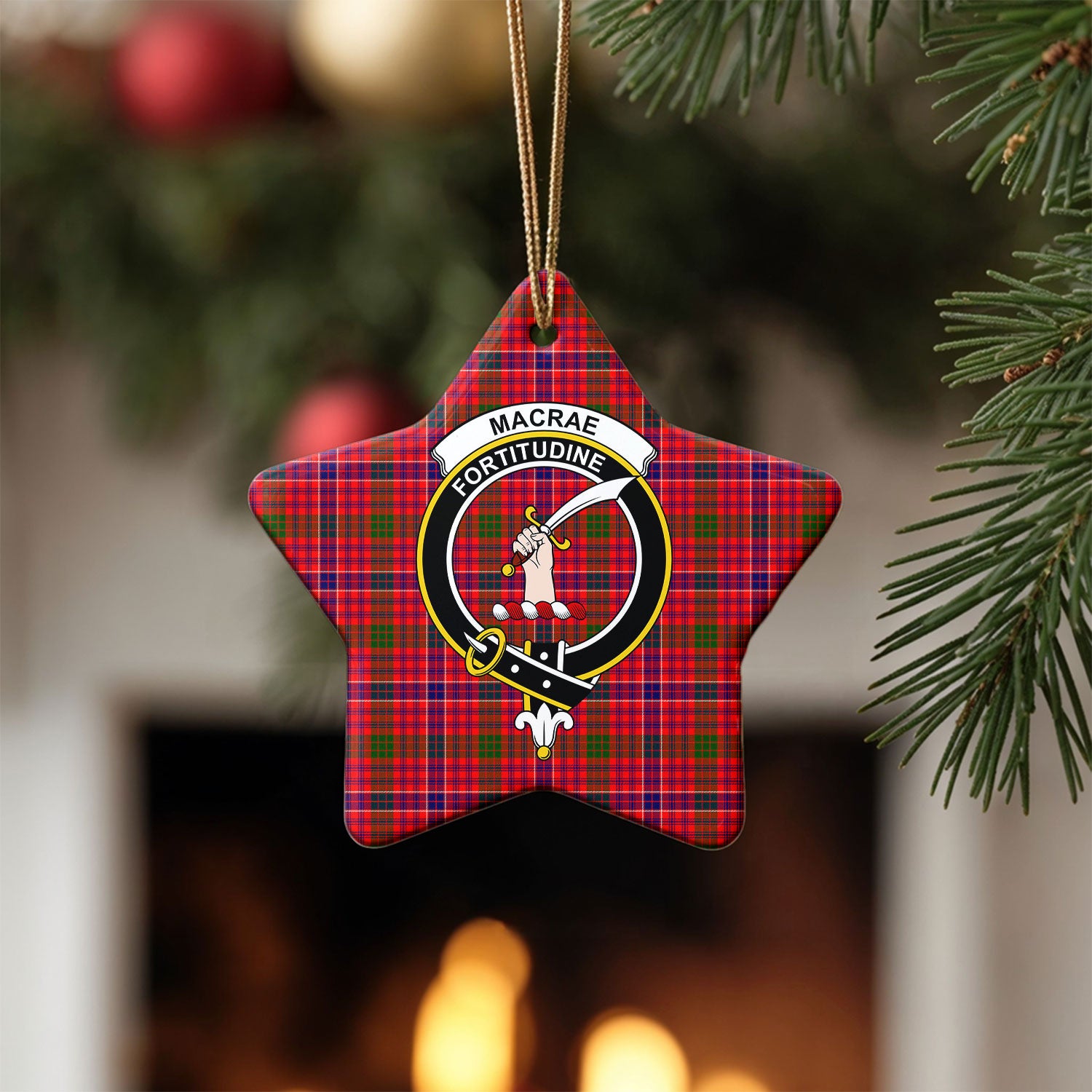 MacRae Modern Tartan Crest Christmas Ceramic Ornament