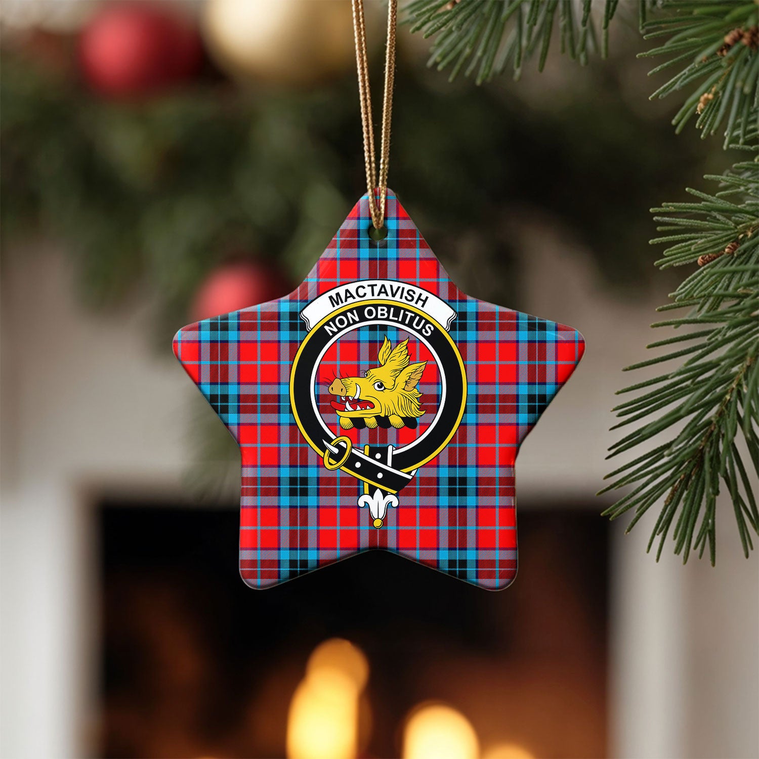 MacTavish Modern Tartan Crest Christmas Ceramic Ornament
