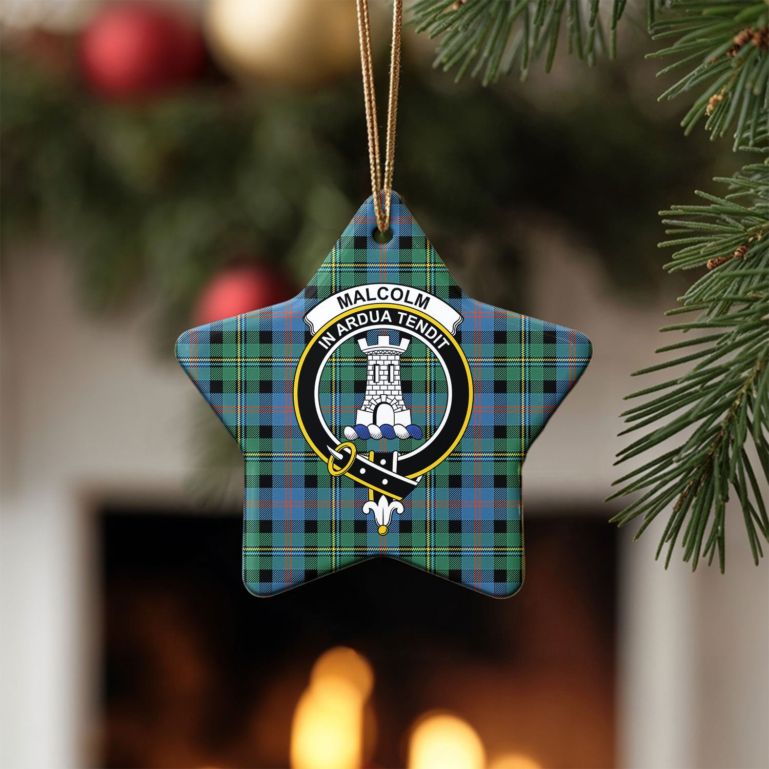 Malcolm Ancient Tartan Crest Christmas Ceramic Ornament