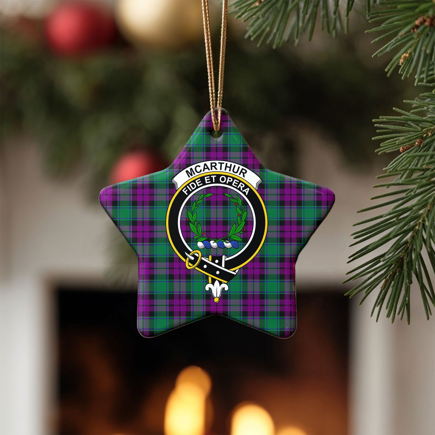 McArthur - Milton Tartan Crest Christmas Ceramic Ornament