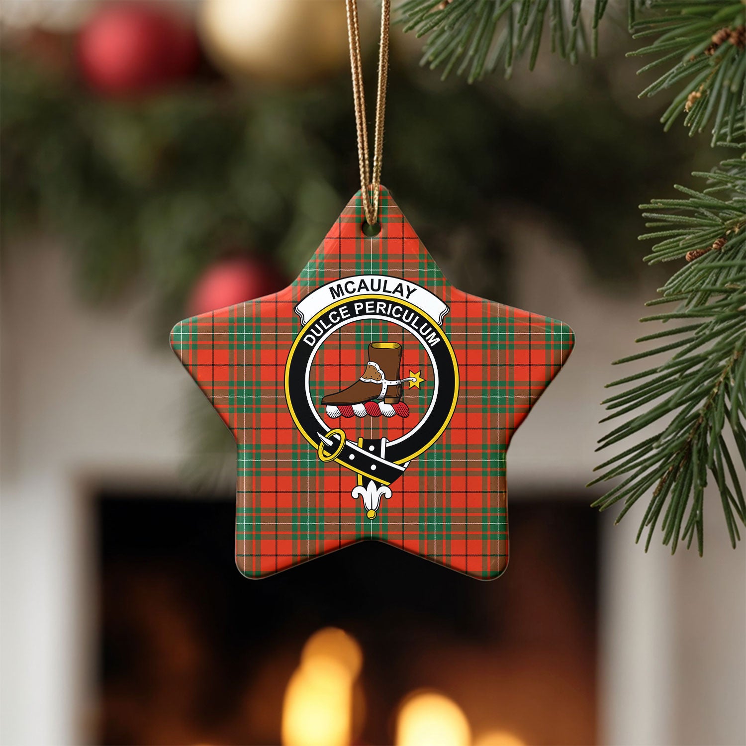 McAulay Ancient Tartan Crest Christmas Ceramic Ornament