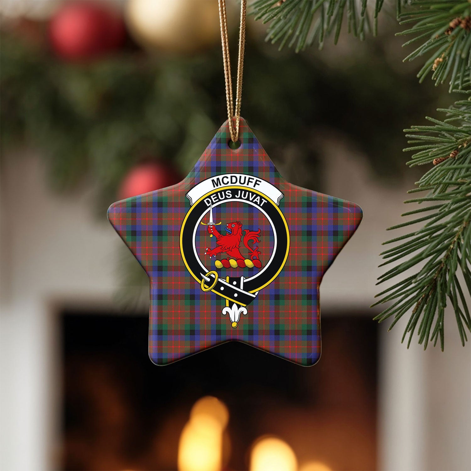 McDuff Hunting Modern Tartan Crest Christmas Ceramic Ornament