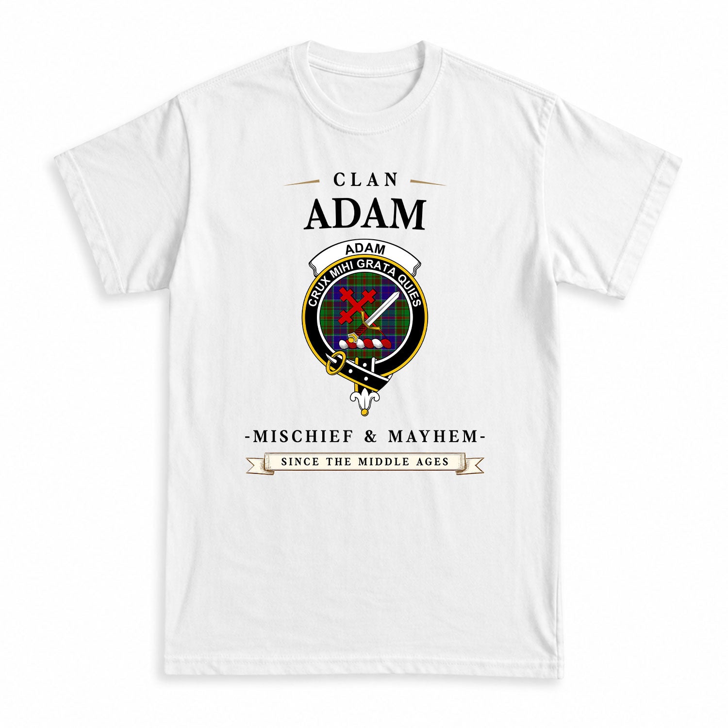 Adam Tartan Crest Mischief and Mayhem T-shirt