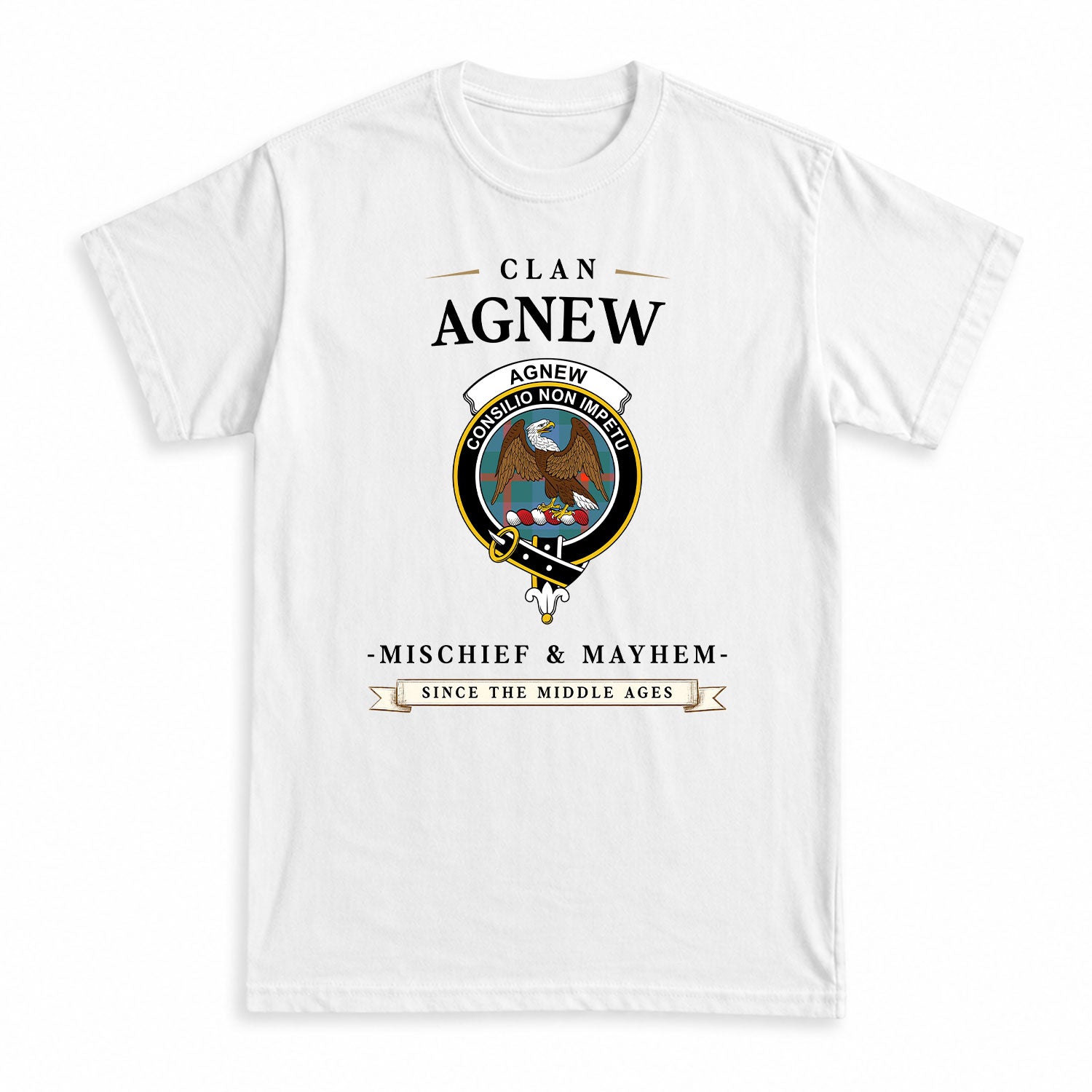 Agnew Ancient Tartan Crest Mischief and Mayhem T-shirt