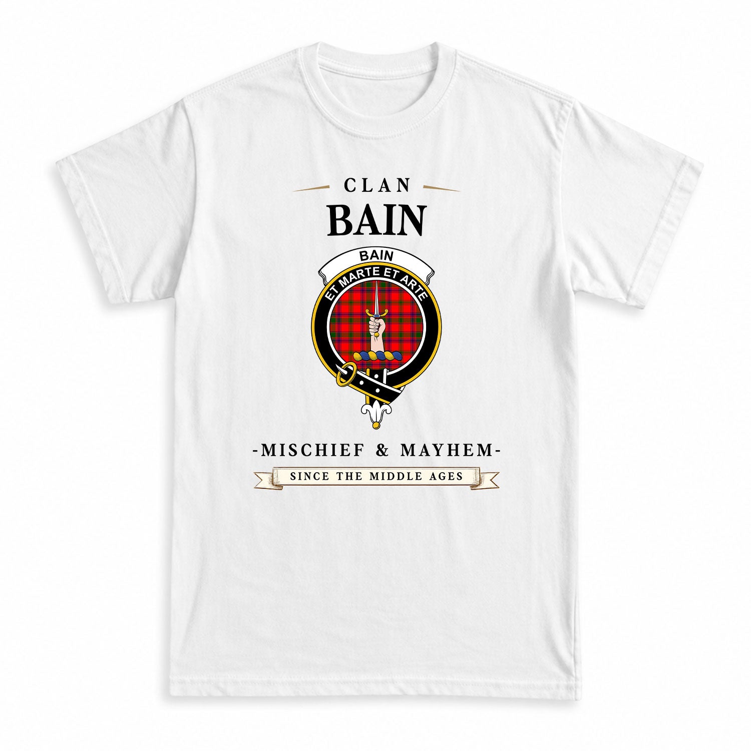 Bain Tartan Crest Mischief and Mayhem T-shirt