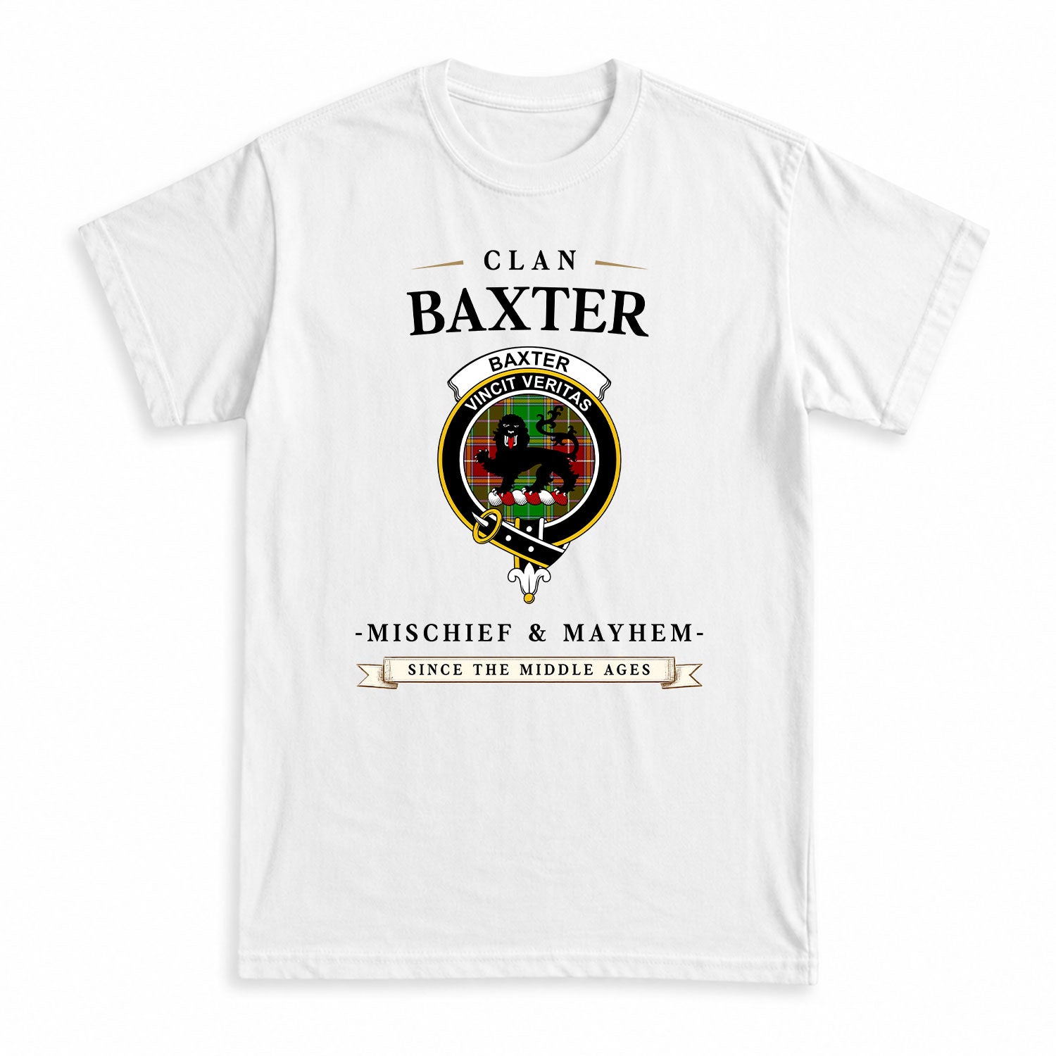 Baxter Modern Tartan Crest Mischief and Mayhem T-shirt