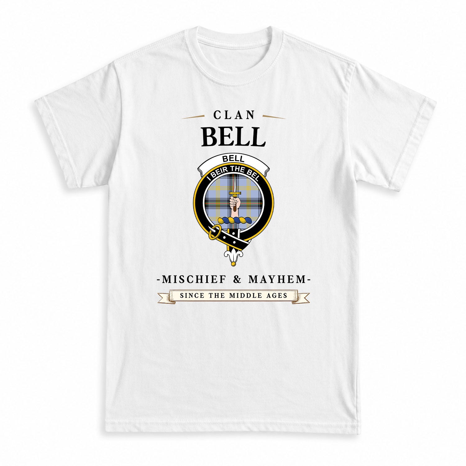 Bell of the Borders Tartan Crest Mischief and Mayhem T-shirt