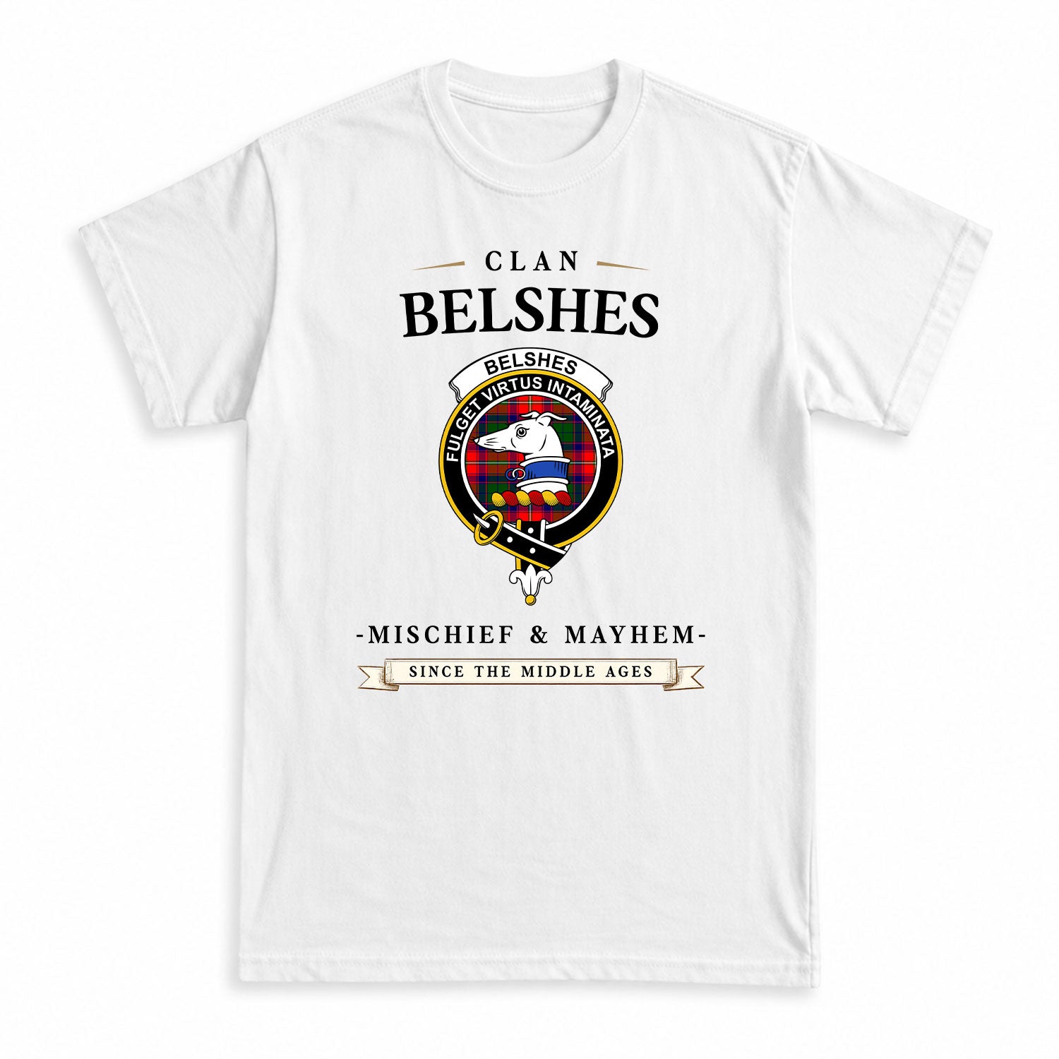 Belshes Tartan Crest Mischief and Mayhem T-shirt