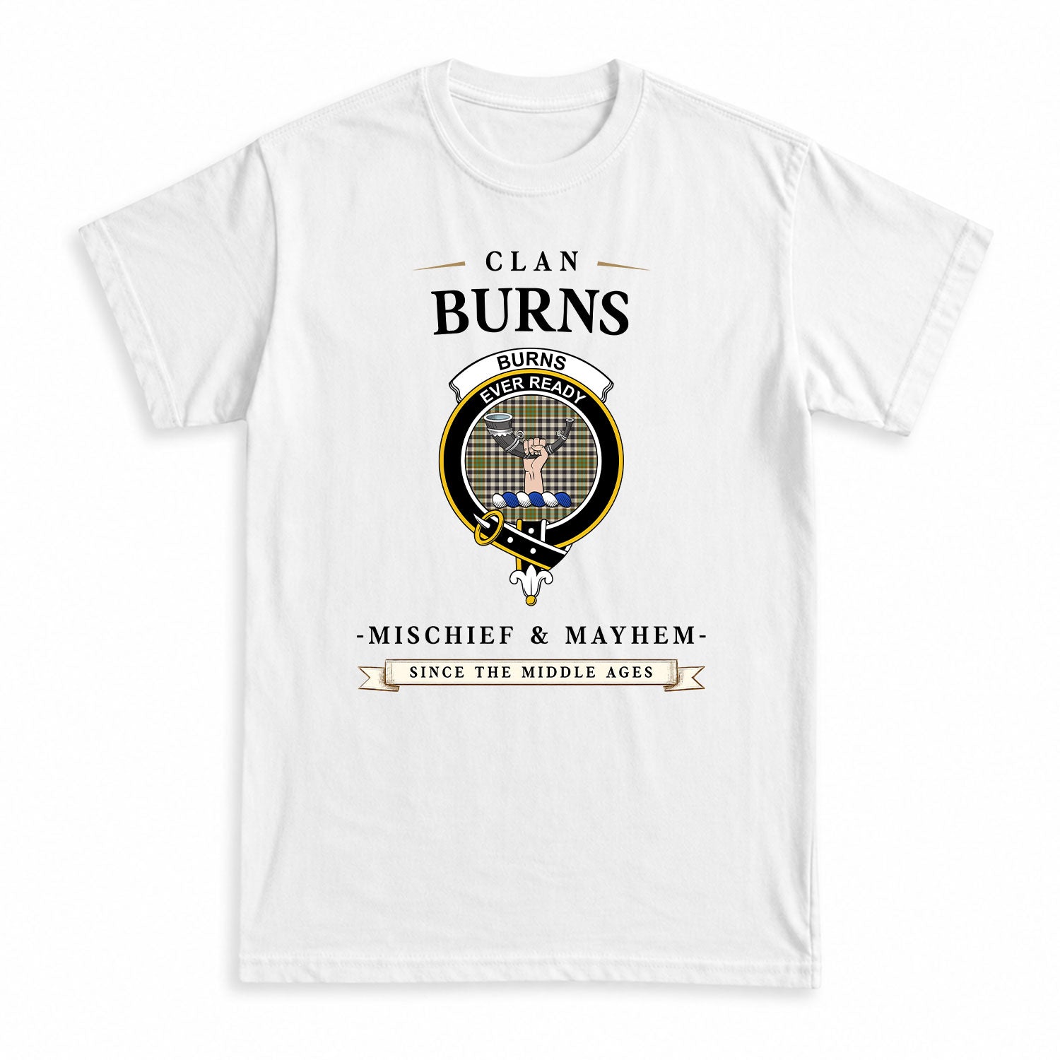 Burns Check Tartan Crest Mischief and Mayhem T-shirt