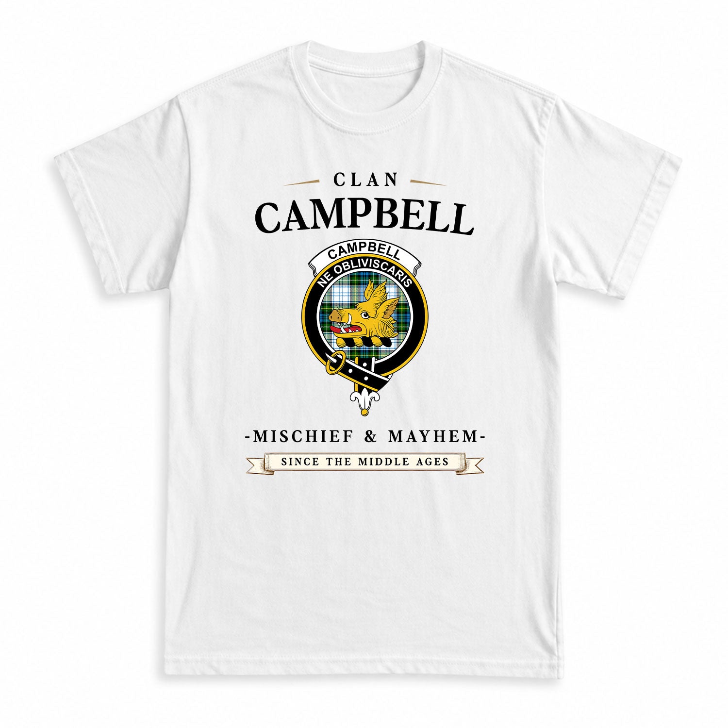 Campbell Dress Tartan Crest Mischief and Mayhem T-shirt