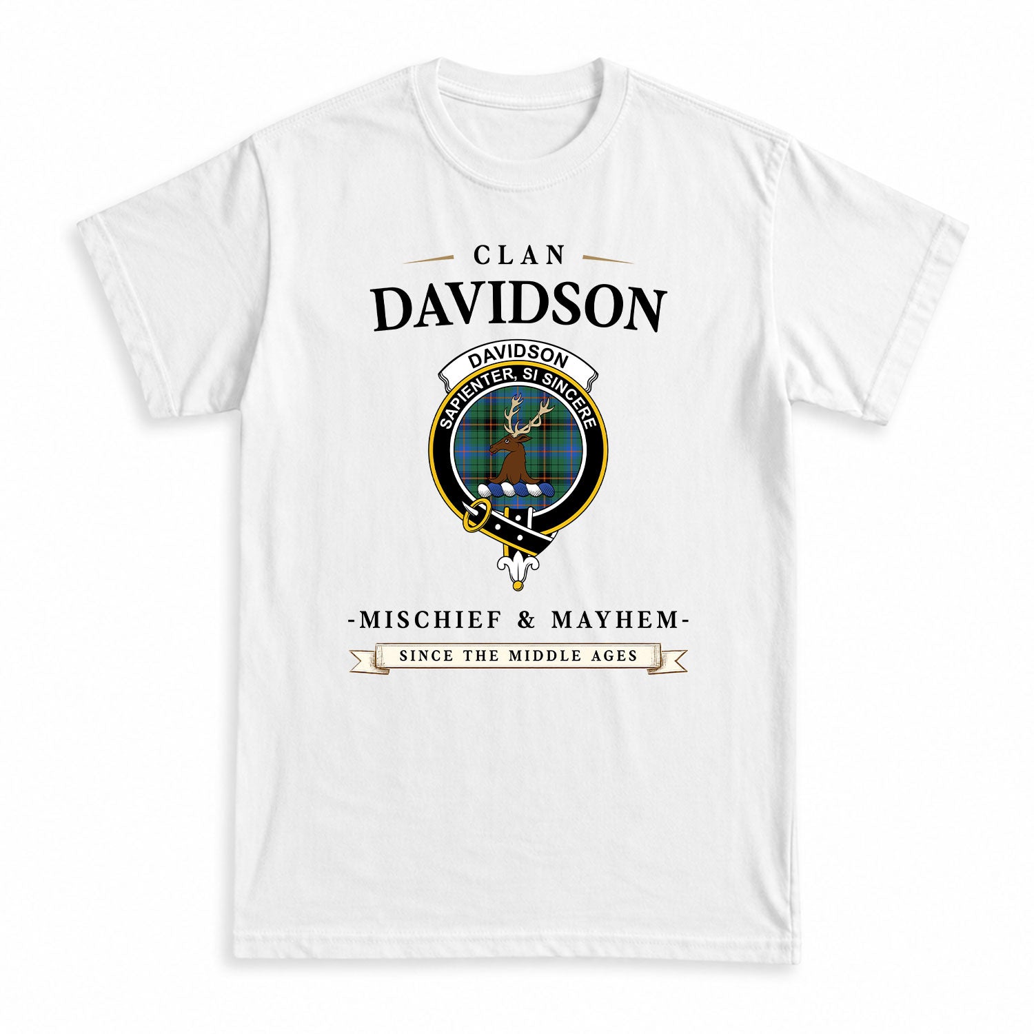 Davidson Ancient Tartan Crest Mischief and Mayhem T-shirt