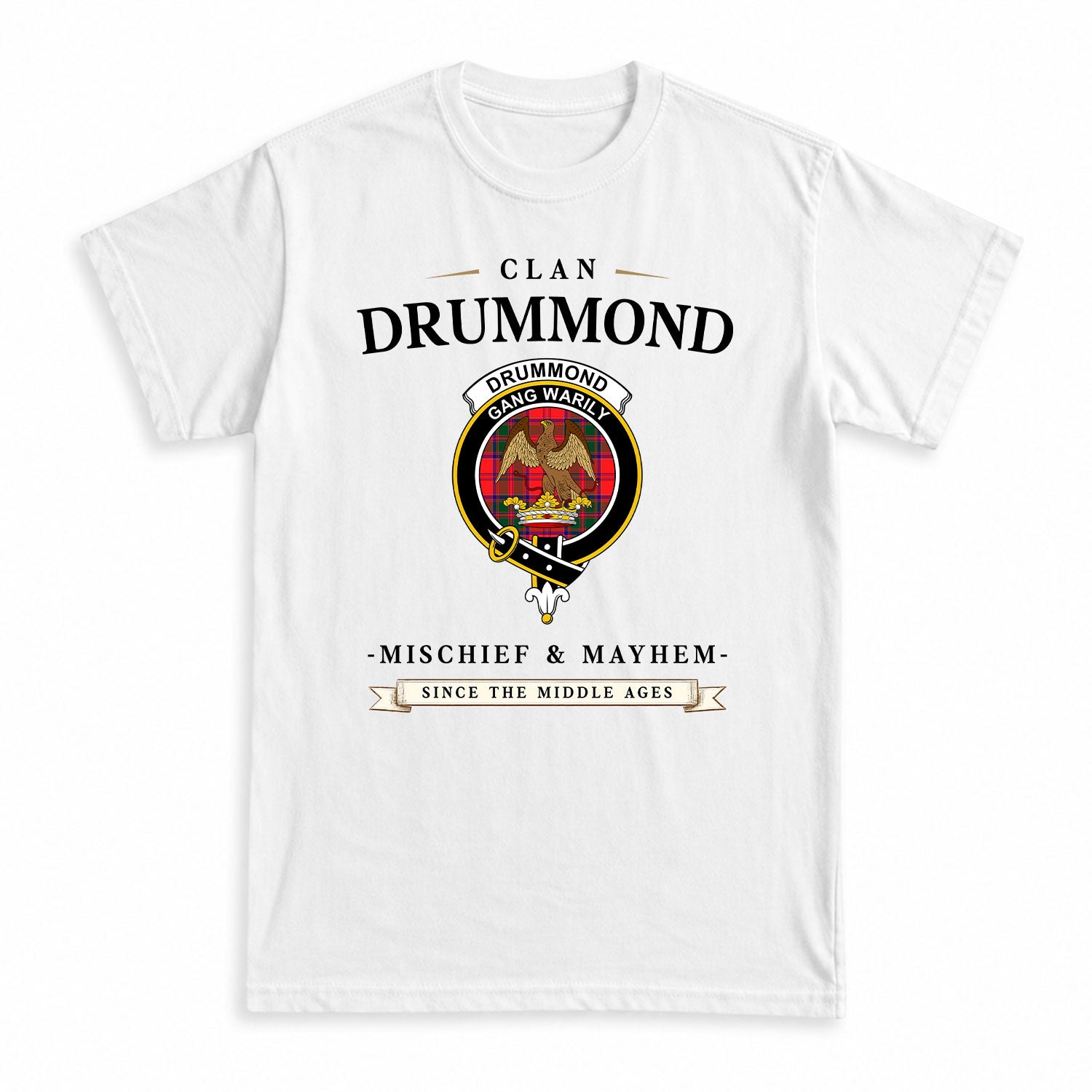 Drummond Modern Tartan Crest Mischief and Mayhem T-shirt