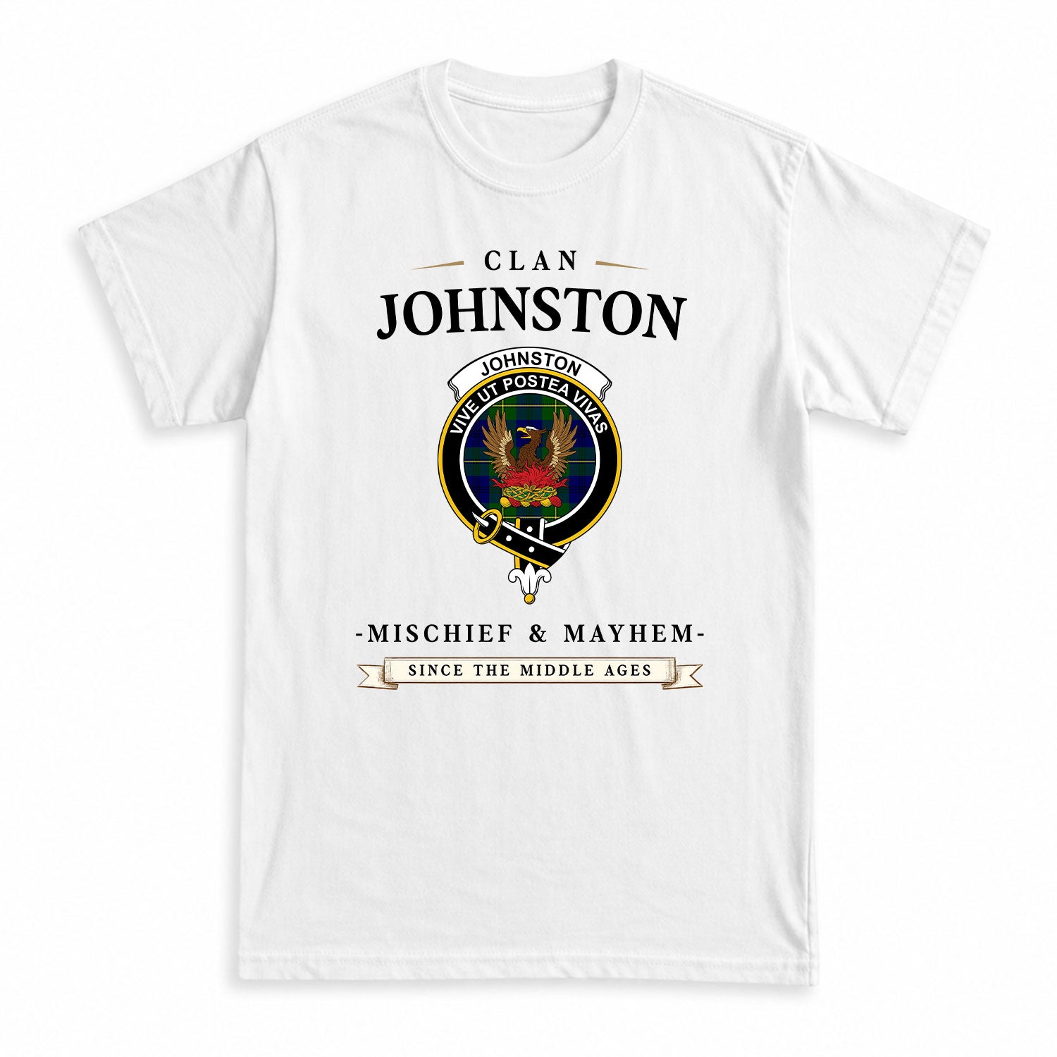 Johnston of Caskieben Tartan Crest Mischief and Mayhem T-shirt