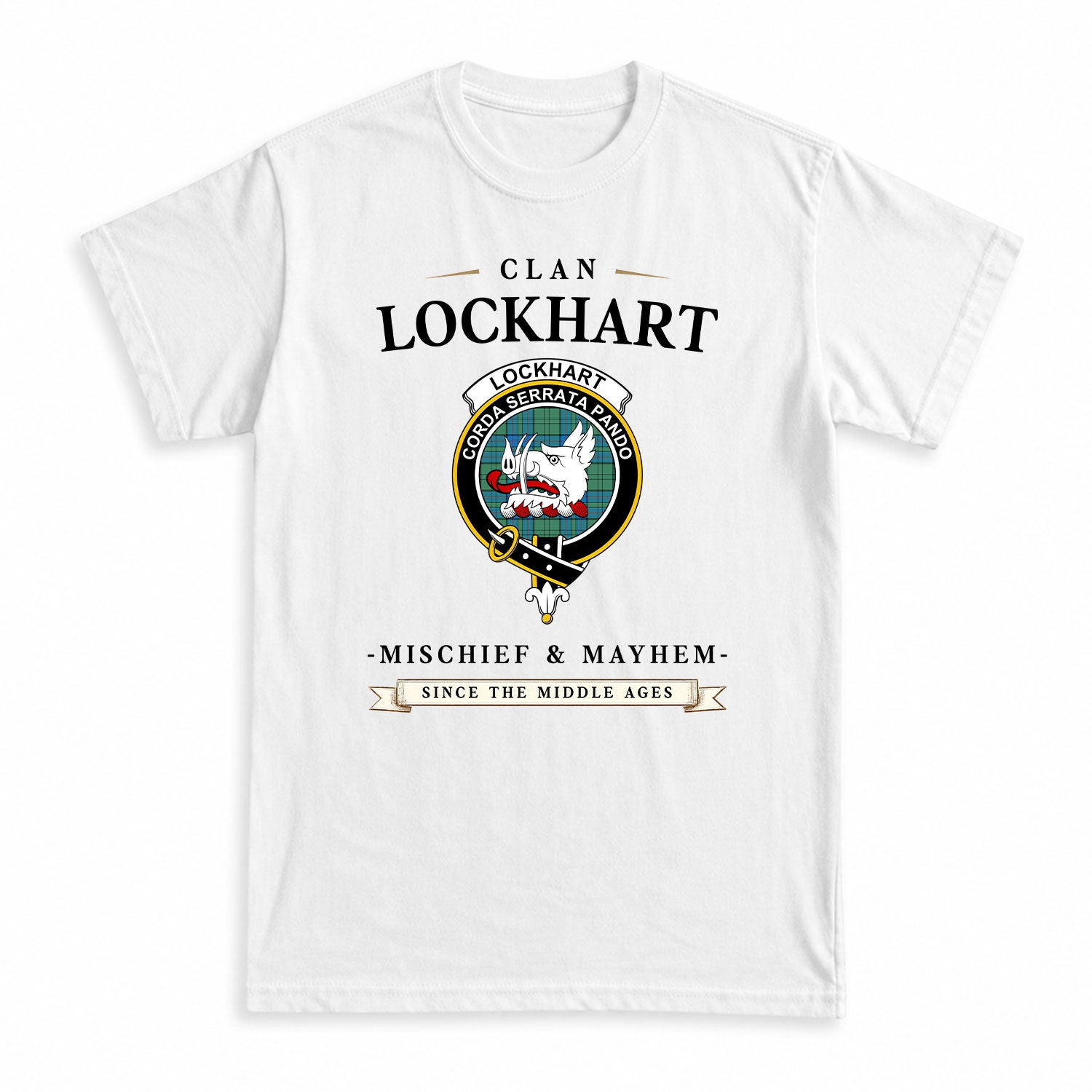 Lockhart Tartan Crest Mischief and Mayhem T-shirt