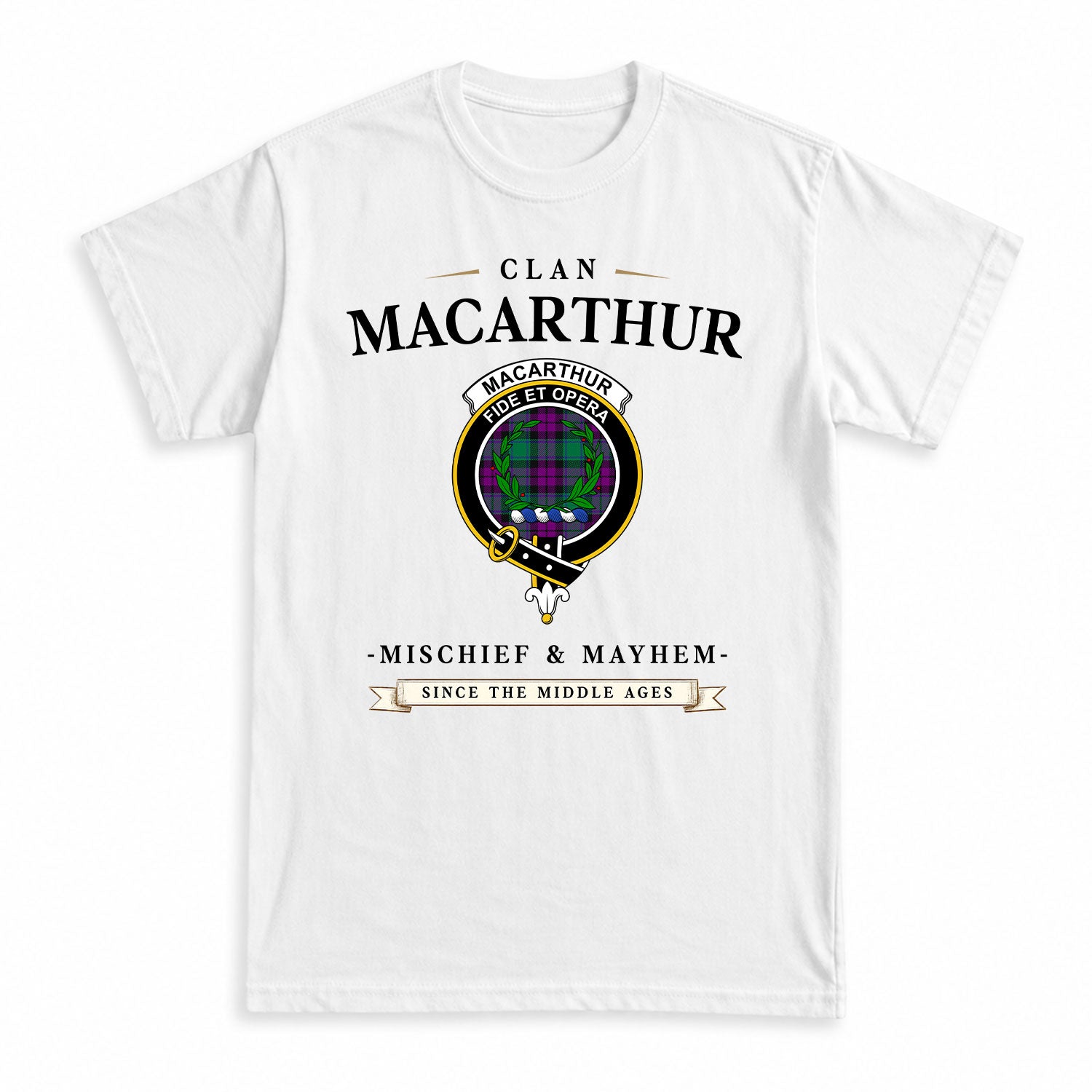 MacArthur - Milton Tartan Crest Mischief and Mayhem T-shirt