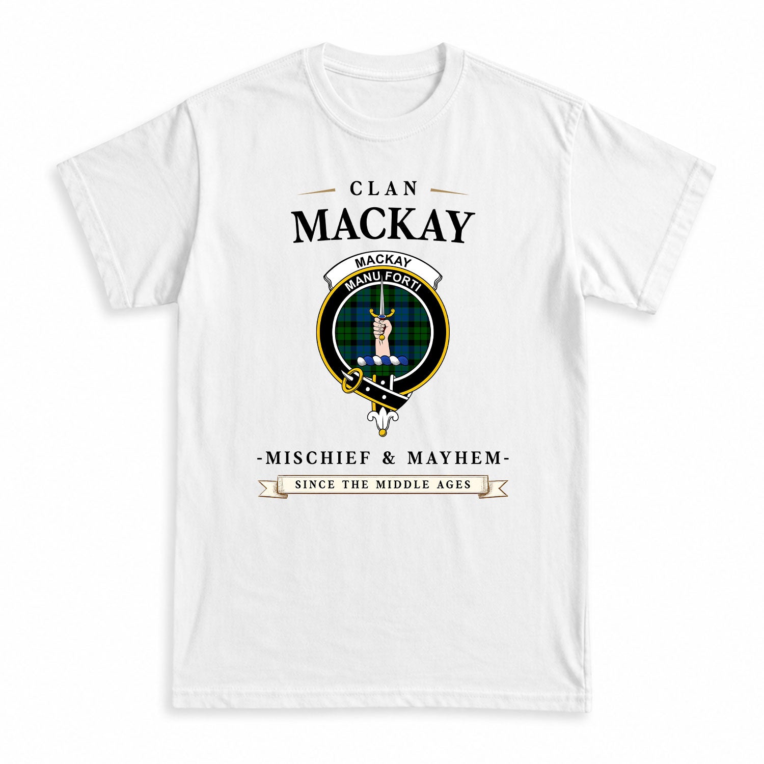 MacKay Modern Tartan Crest Mischief and Mayhem T-shirt