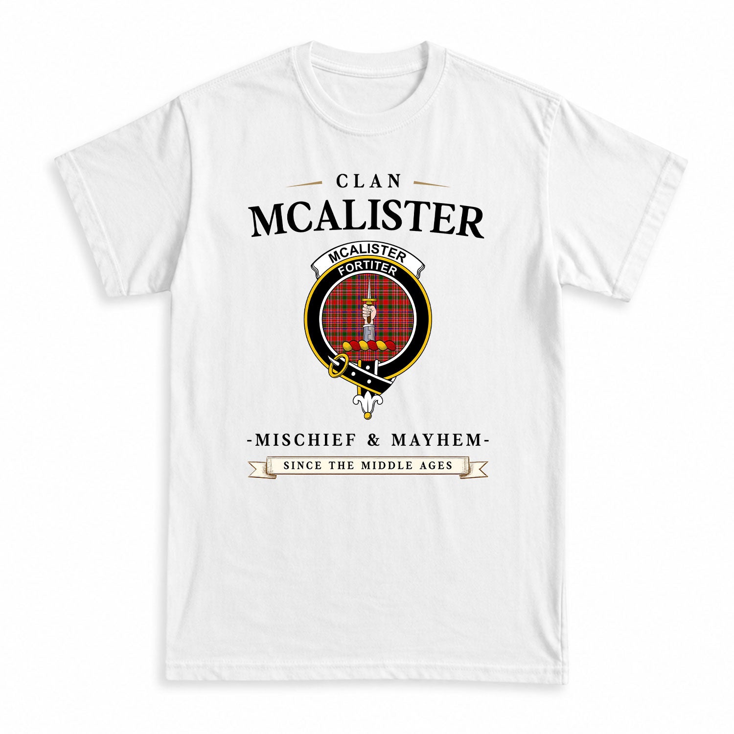 McAlister Modern Tartan Crest Mischief and Mayhem T-shirt