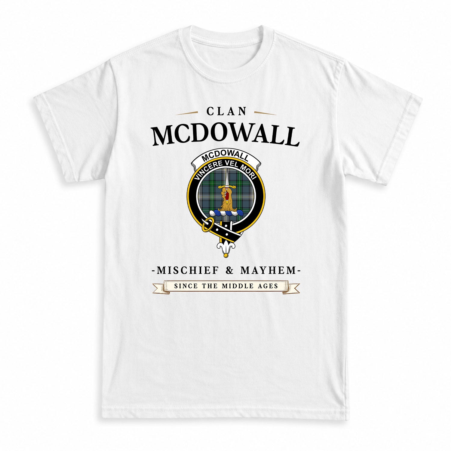 McDowall Tartan Crest Mischief and Mayhem T-shirt