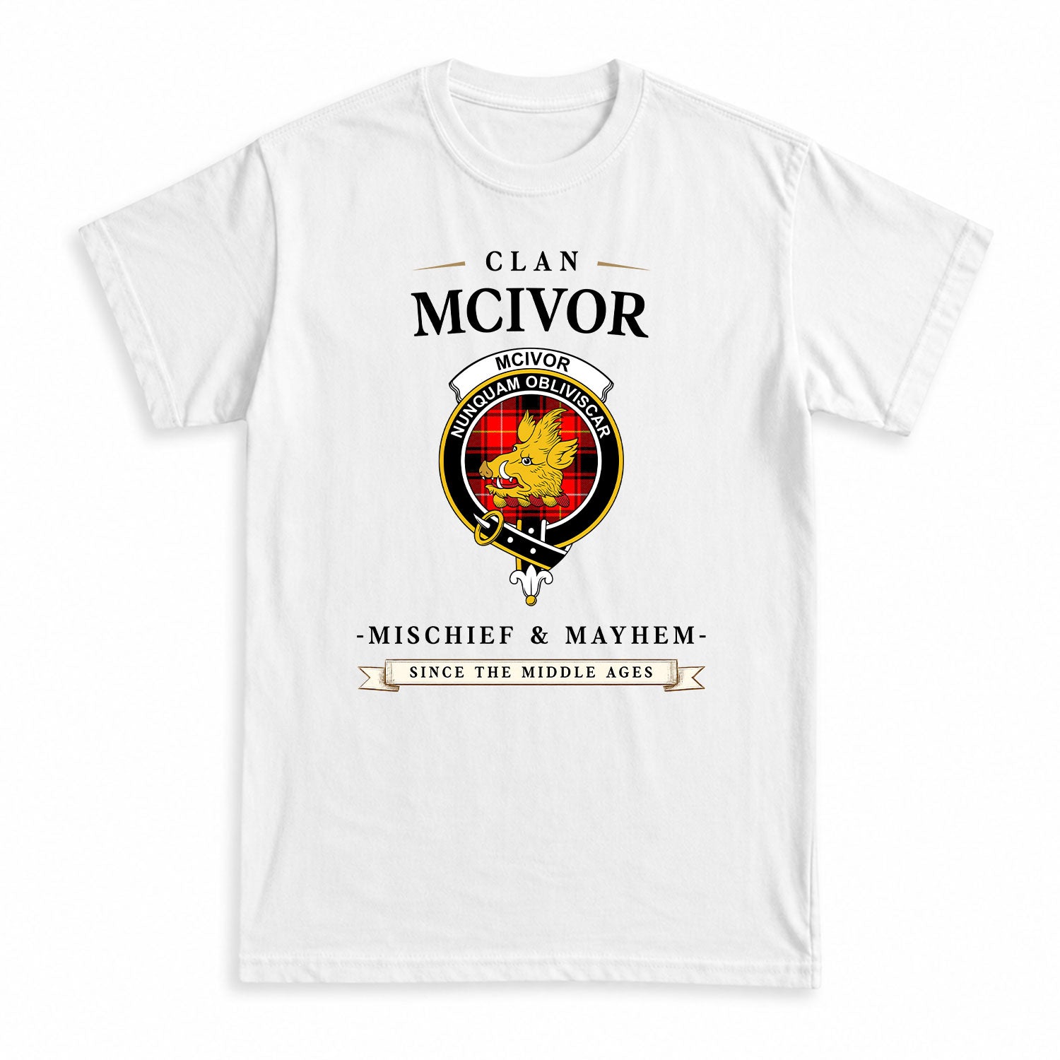 McIvor Tartan Crest Mischief and Mayhem T-shirt