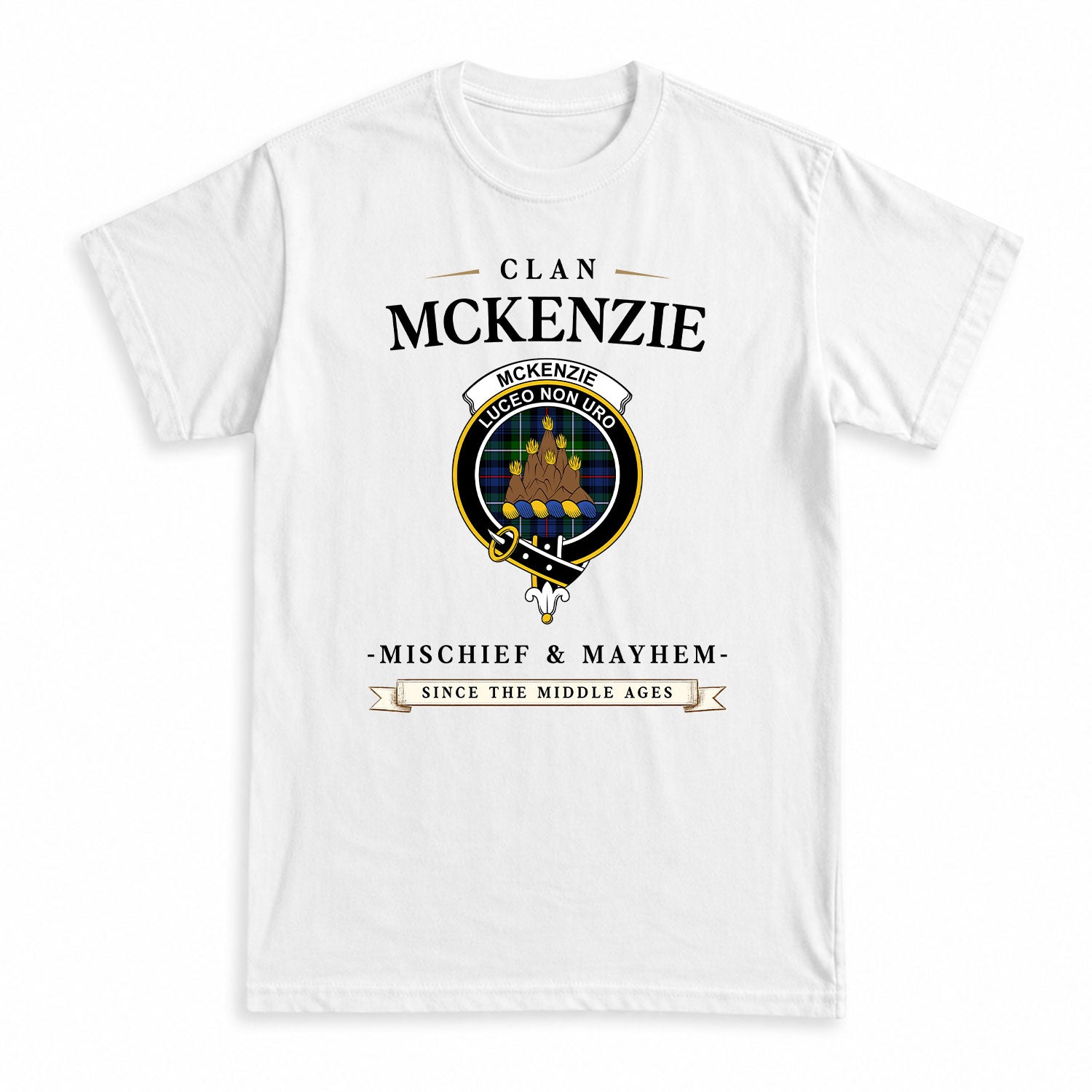 McKenzie Modern Tartan Crest Mischief and Mayhem T-shirt